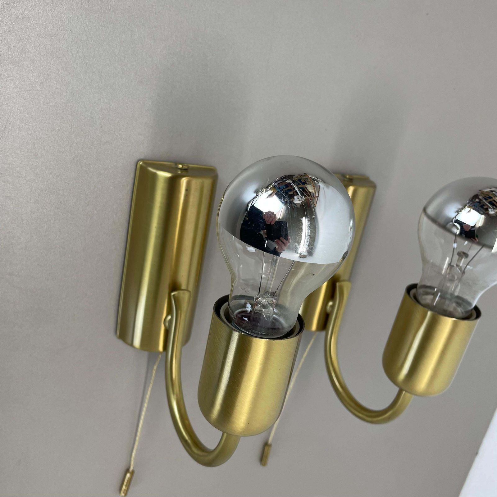 photo for sale Set Of Two Minimalist Brass Wall Lights Sconces, Italy 1970s
