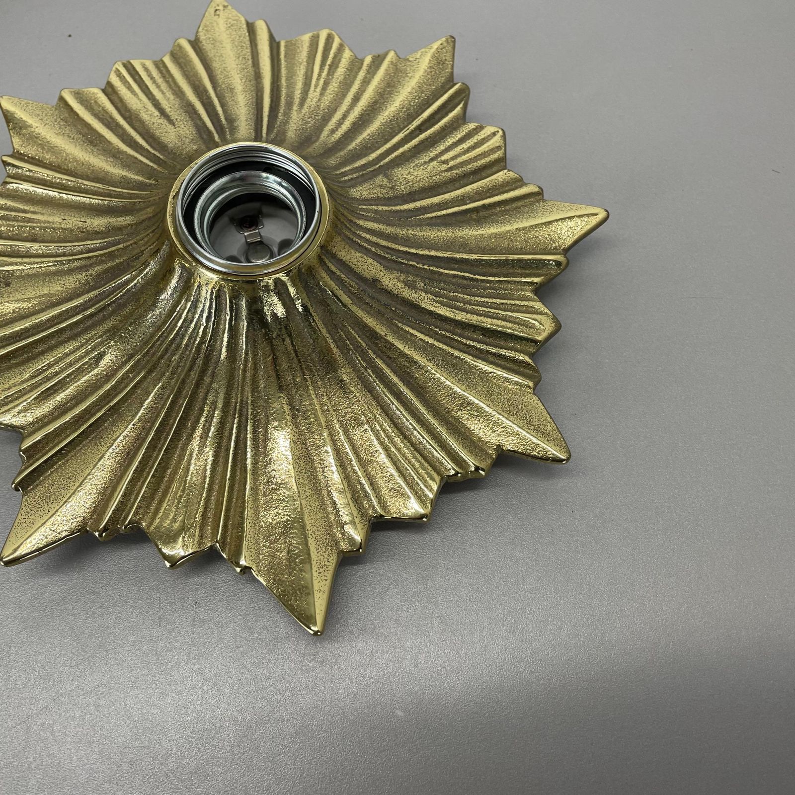 2166.0 Set Of Three Brutalist Bronze Sunburst Wall Ceiling Light Sconces, Italy 1950s photo