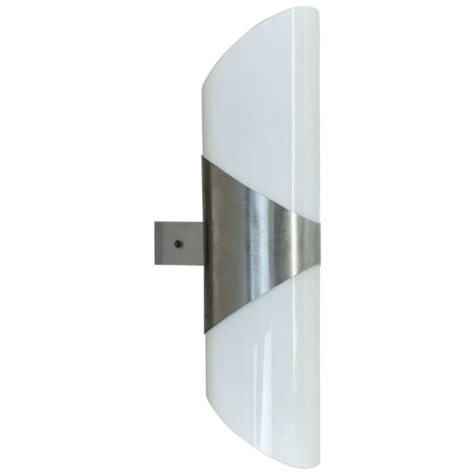 Rare Xxl 40cm Silver Metal And Satin Glass Tube "Torch" Wall Light, Italy 1970s