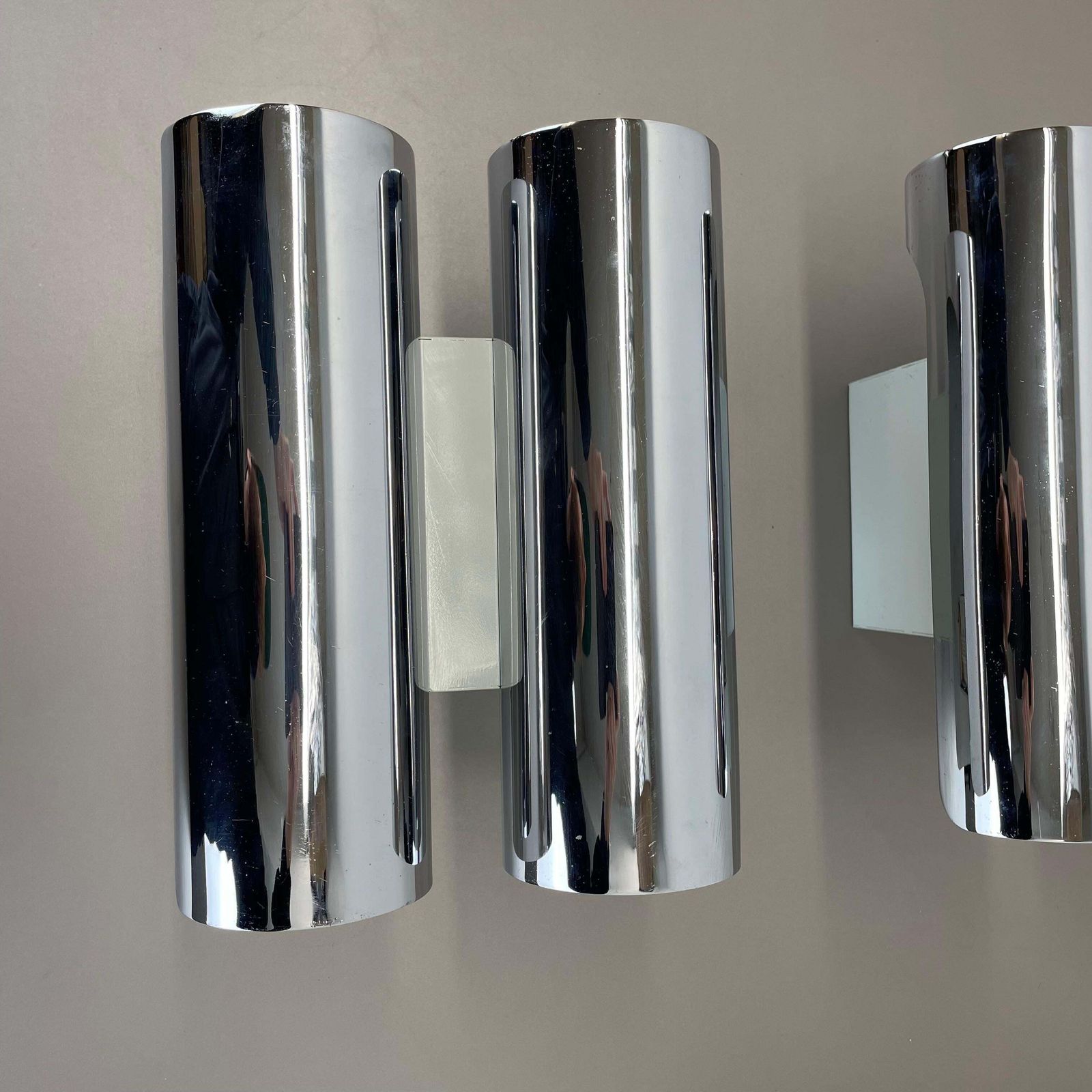 Set Of 2 Modernist Xxl 30cm Atomic Space Age Chromed Wall Lights, Germany 1970s photo for sale