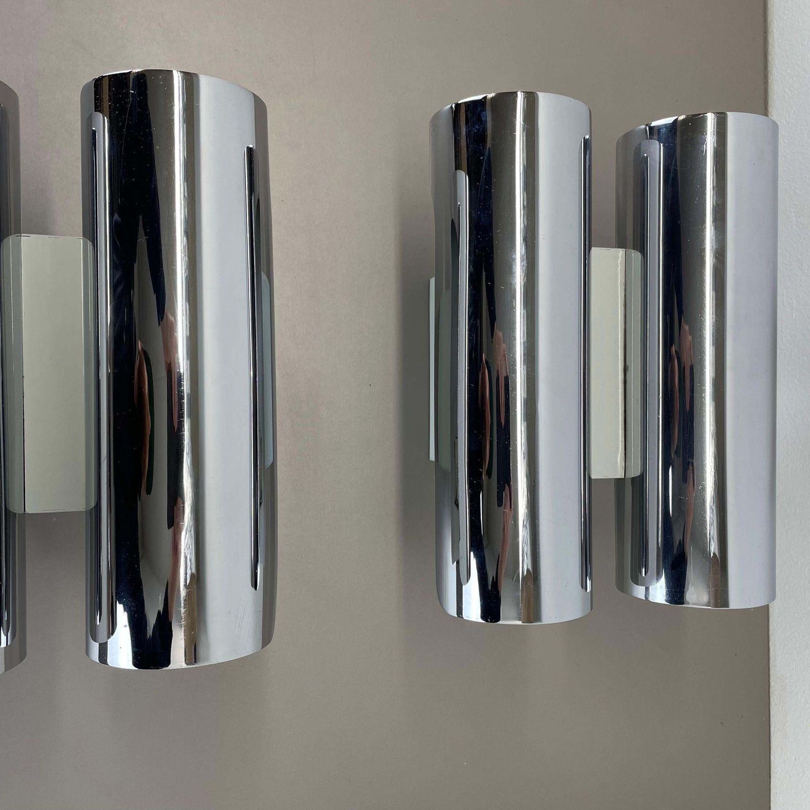 Set Of 2 Modernist Xxl 30cm Atomic Space Age Chromed Wall Lights, Germany 1970s photo 2600.0