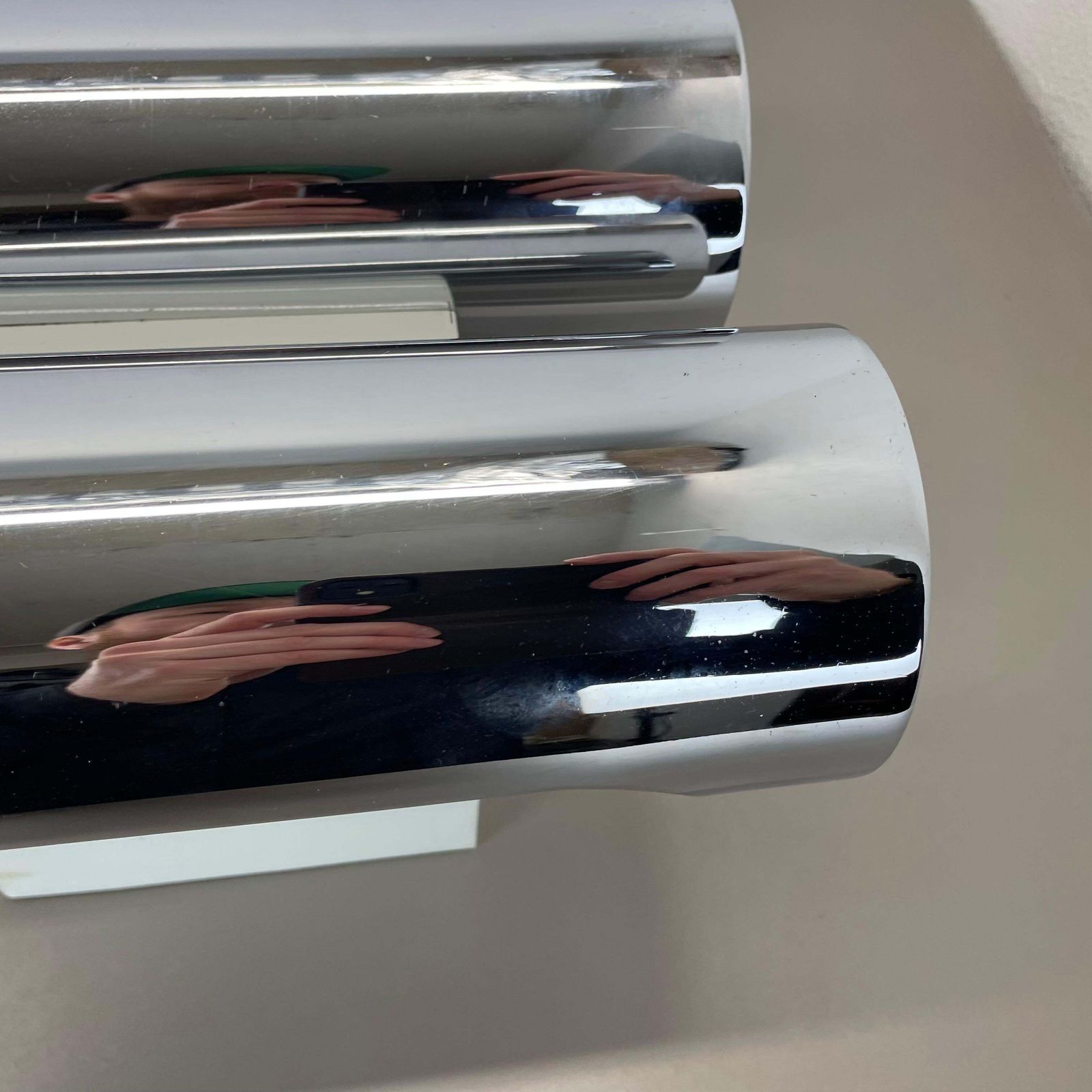 Set Of 2 Modernist Xxl 30cm Atomic Space Age Chromed Wall Lights, Germany 1970s photo vintage