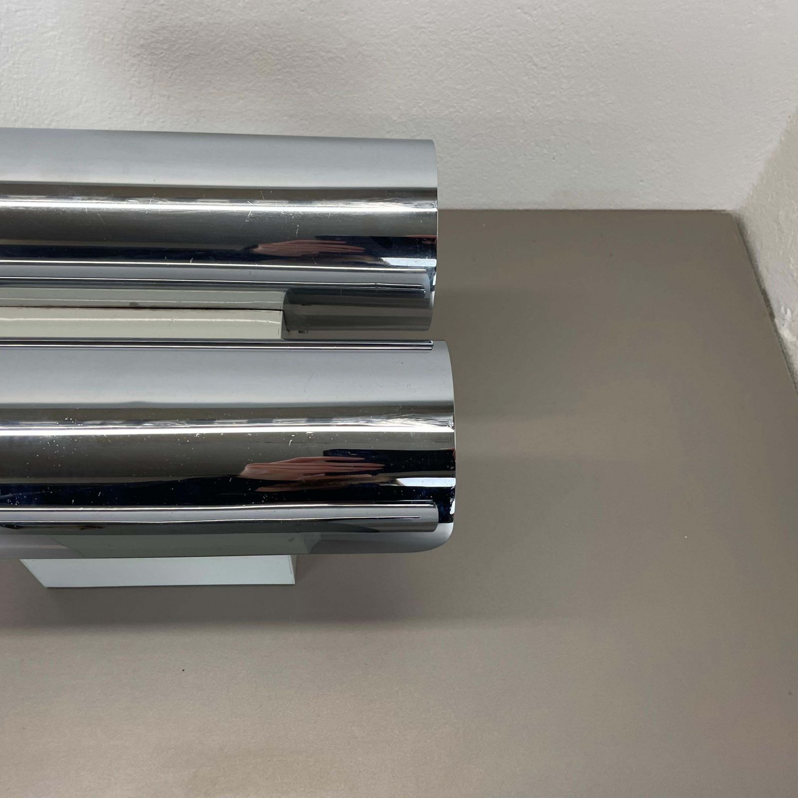 photo for sale Set Of 2 Modernist Xxl 30cm Atomic Space Age Chromed Wall Lights, Germany 1970s