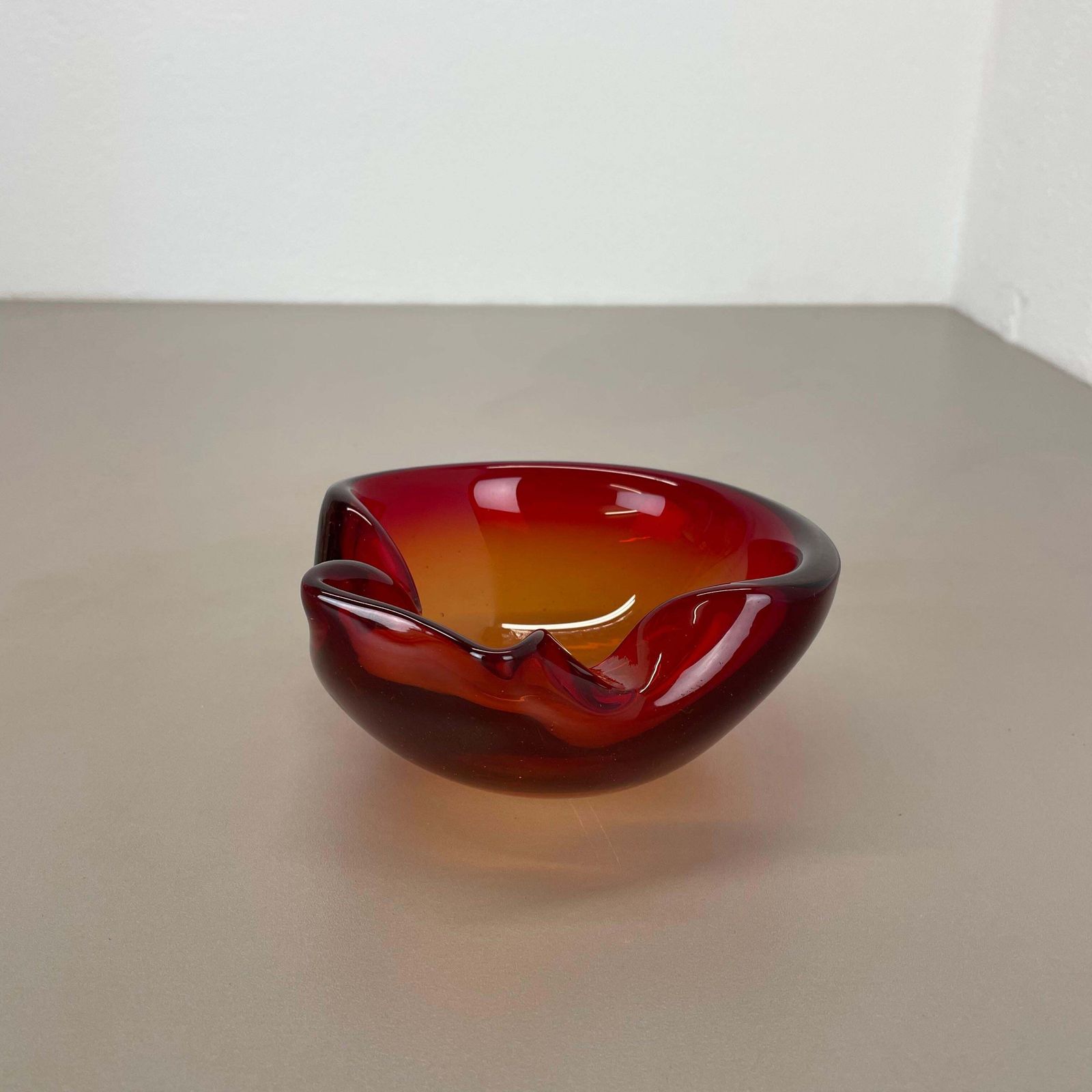 Rare Murano Glass "Red Yellow"  Bowl Element Shell Ashtray Murano, Italy, 1970s photo furniture