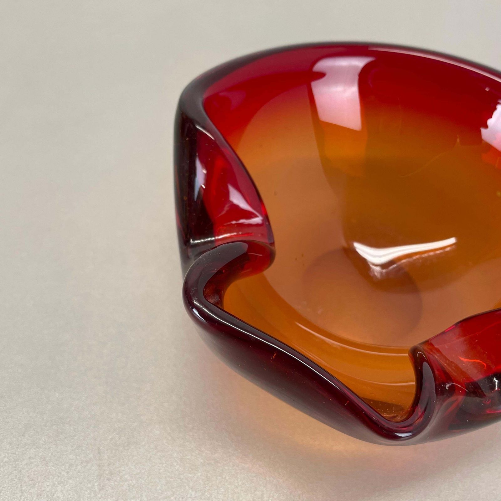 Rare Murano Glass "Red Yellow"  Bowl Element Shell Ashtray Murano, Italy, 1970s photo 477.0
