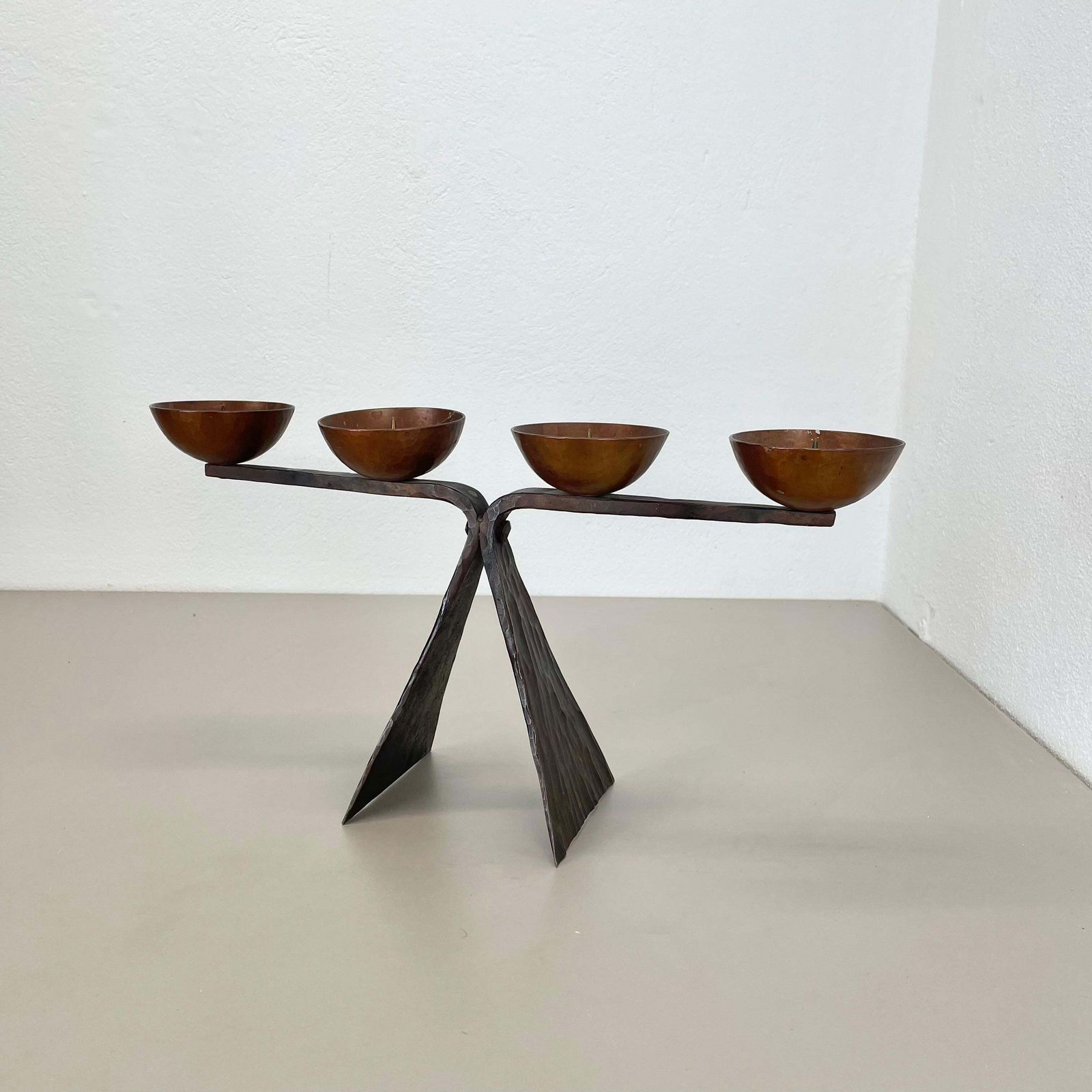 44cm Modernist Auböck Style Brutalist Copper Metal Candleholder, Austria 1950s photo furniture