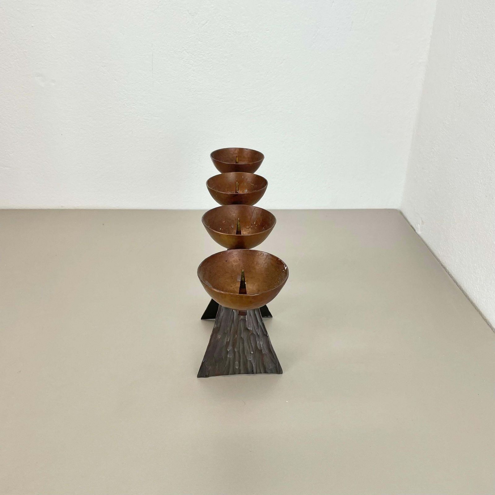 44cm Modernist Auböck Style Brutalist Copper Metal Candleholder, Austria 1950s photo Home Decor