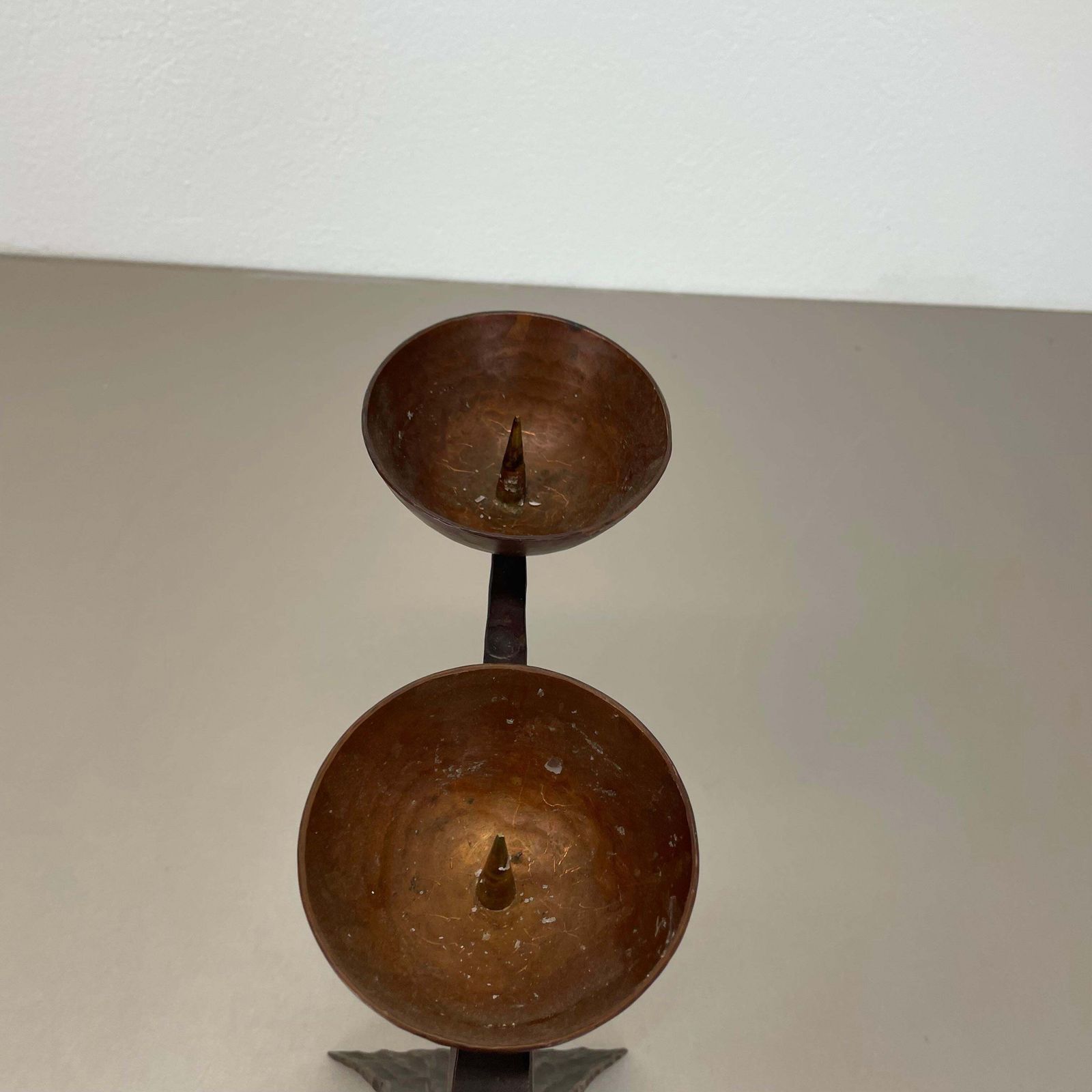 44cm Modernist Auböck Style Brutalist Copper Metal Candleholder, Austria 1950s photo vinterior