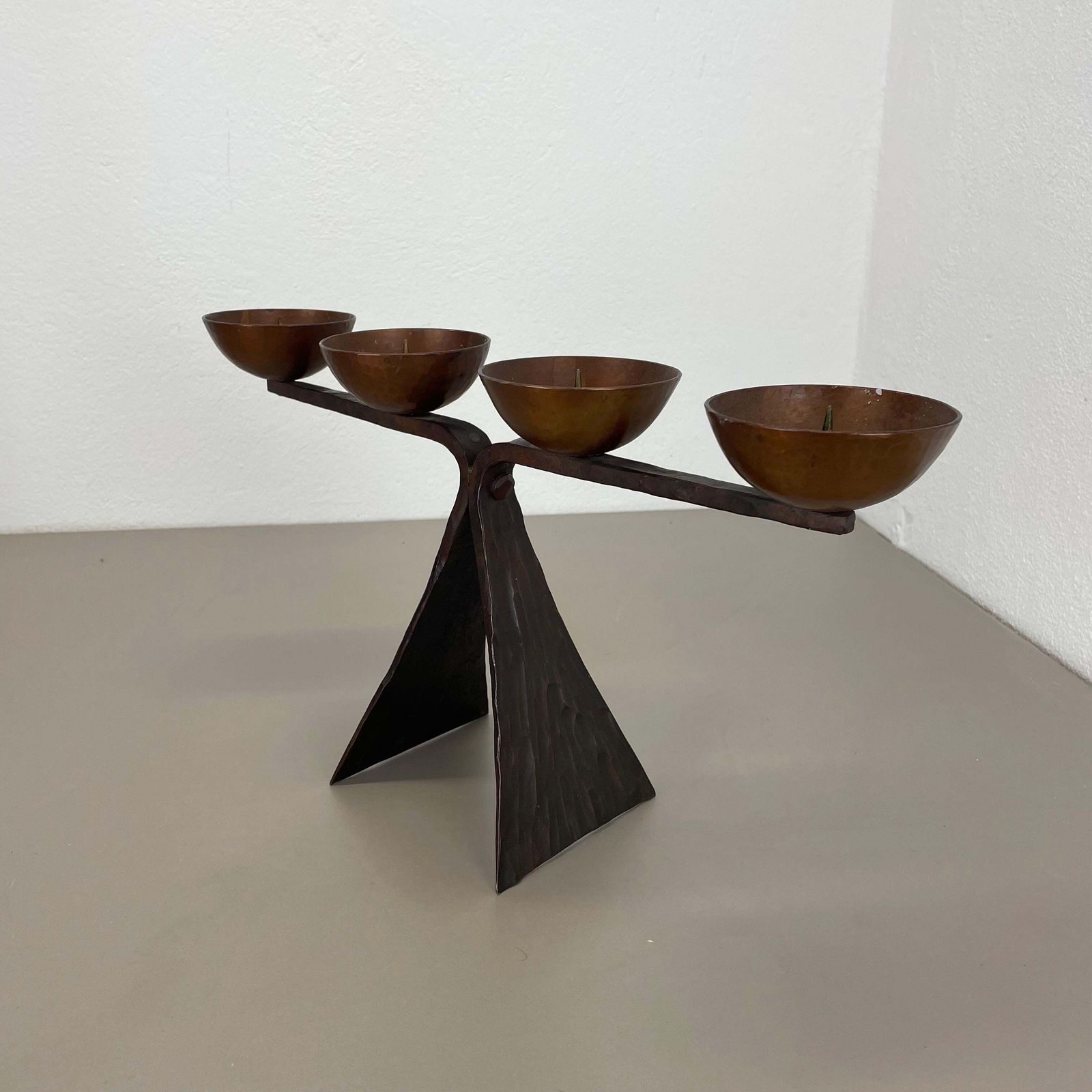 photo furniture 44cm Modernist Auböck Style Brutalist Copper Metal Candleholder, Austria 1950s