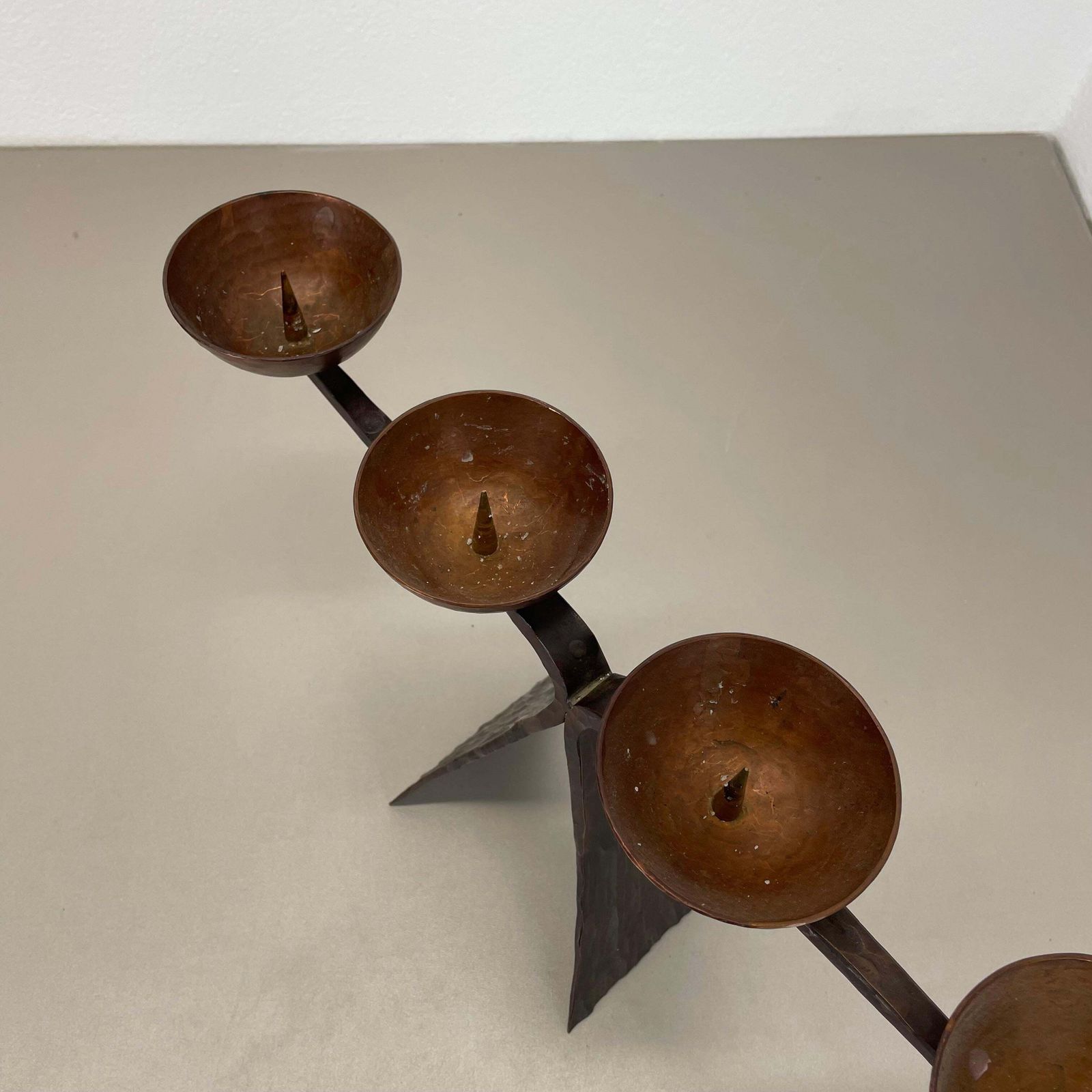 Home Decor 44cm Modernist Auböck Style Brutalist Copper Metal Candleholder, Austria 1950s photo