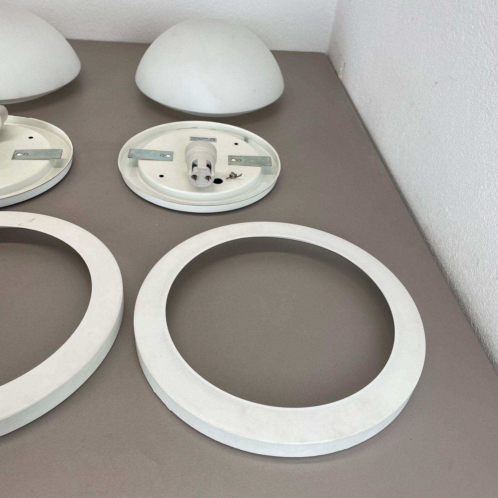photo furniture Set Of 2 Metal And Glass Wall Ceiling Lights By Glashütte Limburg, Germany, 1980