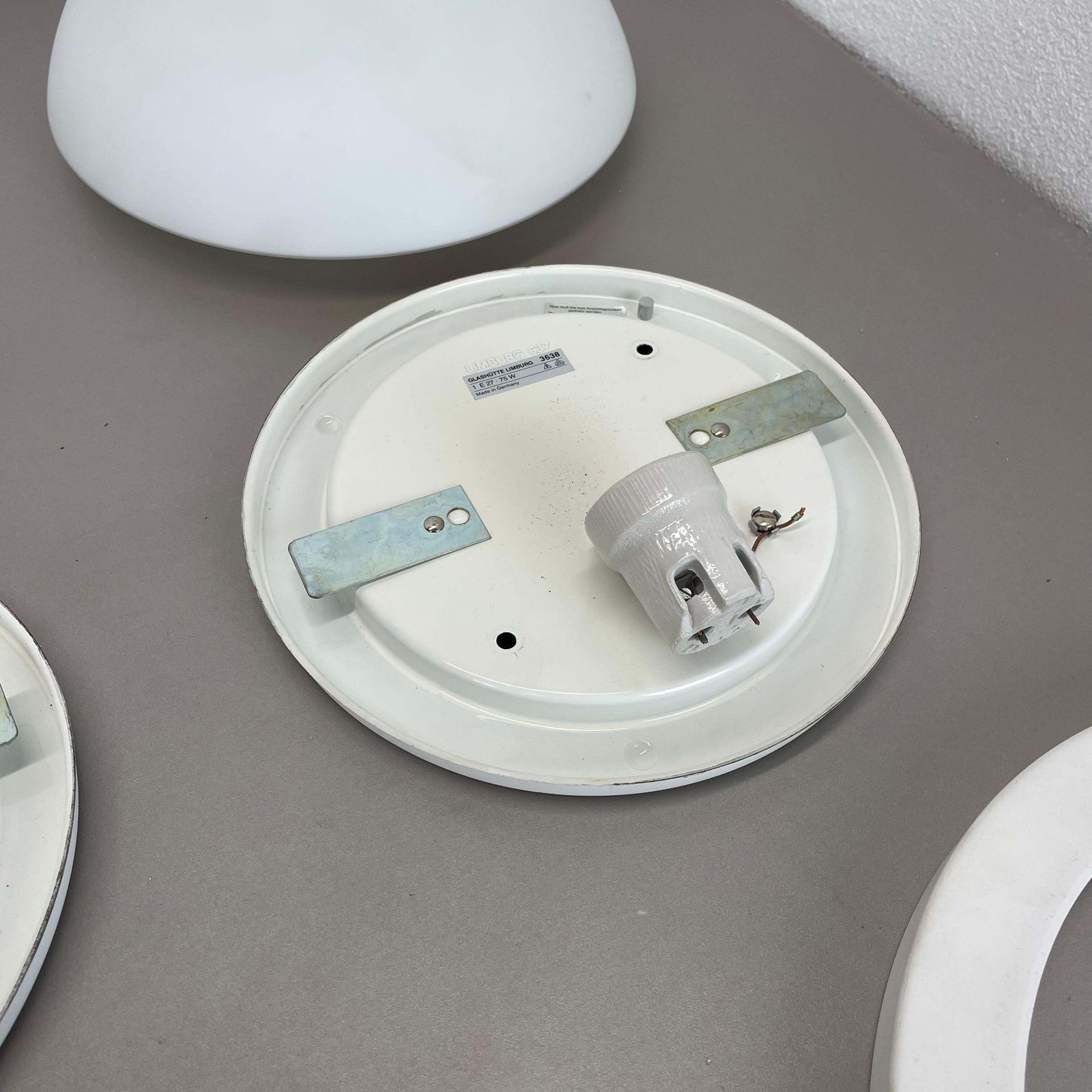 Lighting Set Of 2 Metal And Glass Wall Ceiling Lights By Glashütte Limburg, Germany, 1980 photo