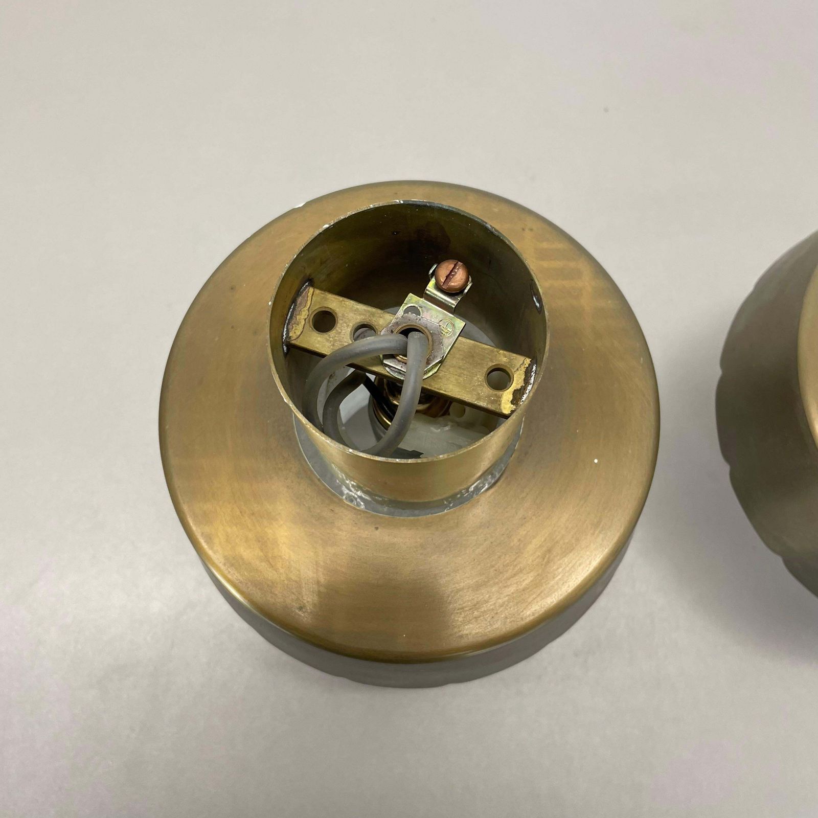 Set Of Two Minimalist Brass And Glass "Tube" Ceiling Light, Italy 1970s photo buy