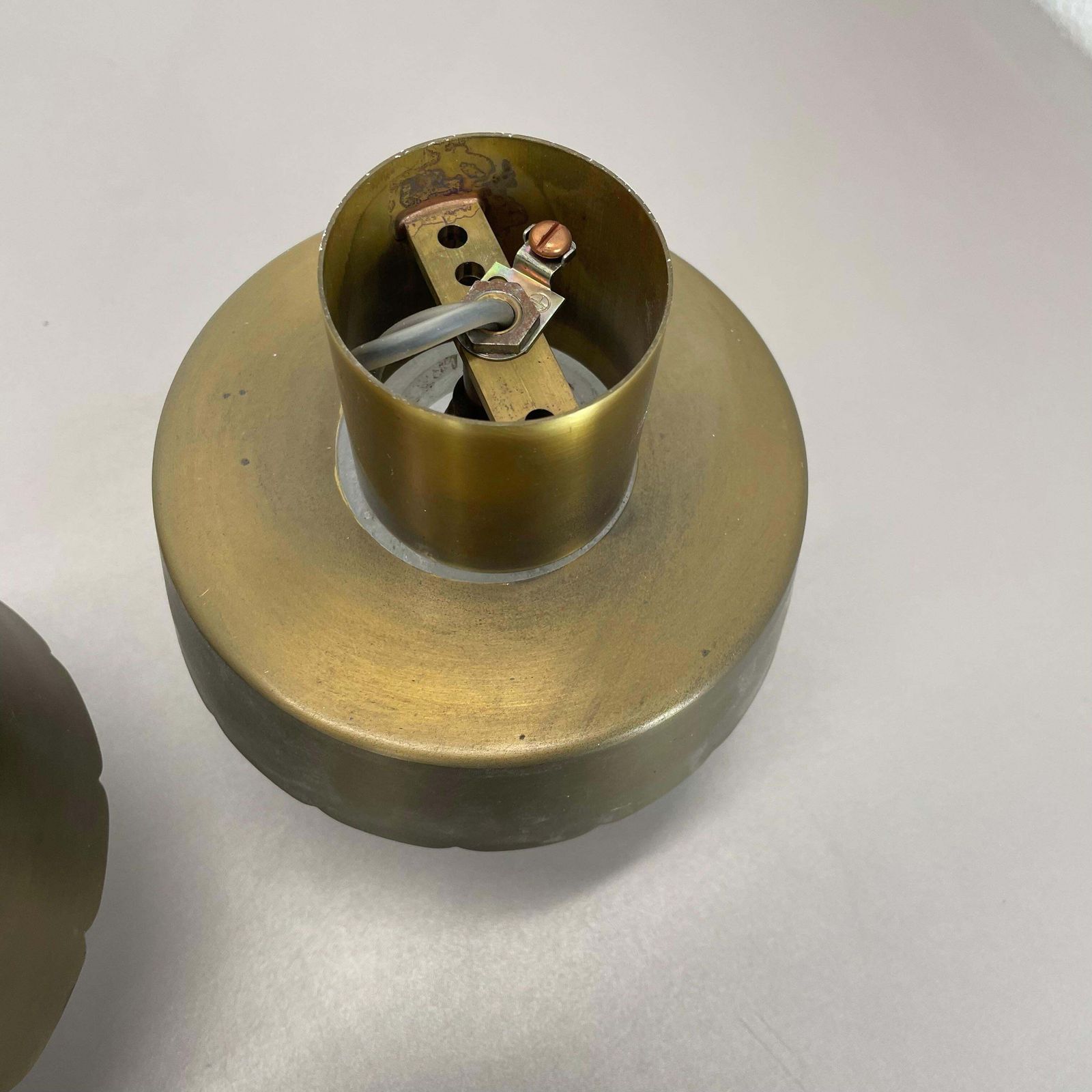 Set Of Two Minimalist Brass And Glass "Tube" Ceiling Light, Italy 1970s photo vintage
