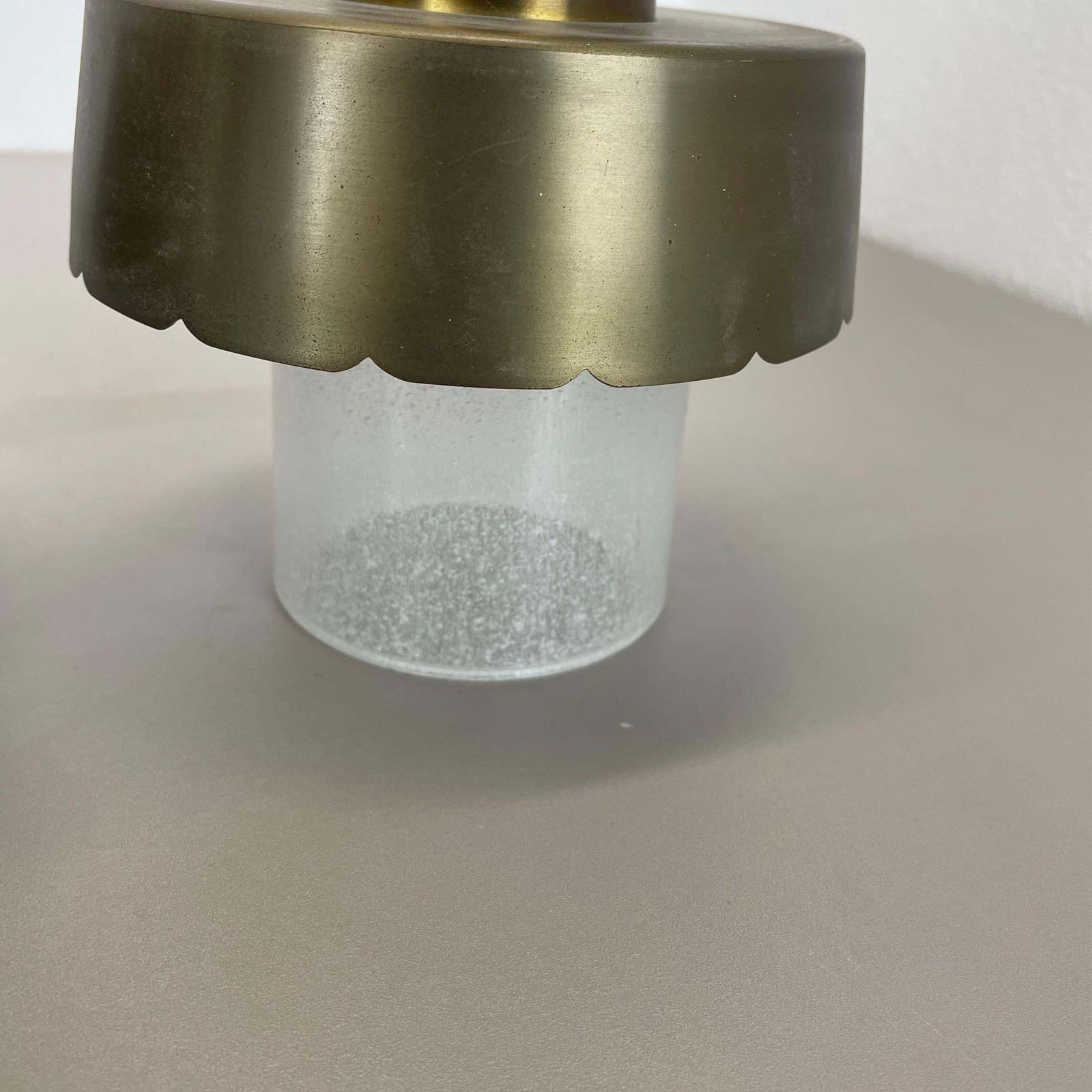 Lighting Set Of Two Minimalist Brass And Glass "Tube" Ceiling Light, Italy 1970s photo