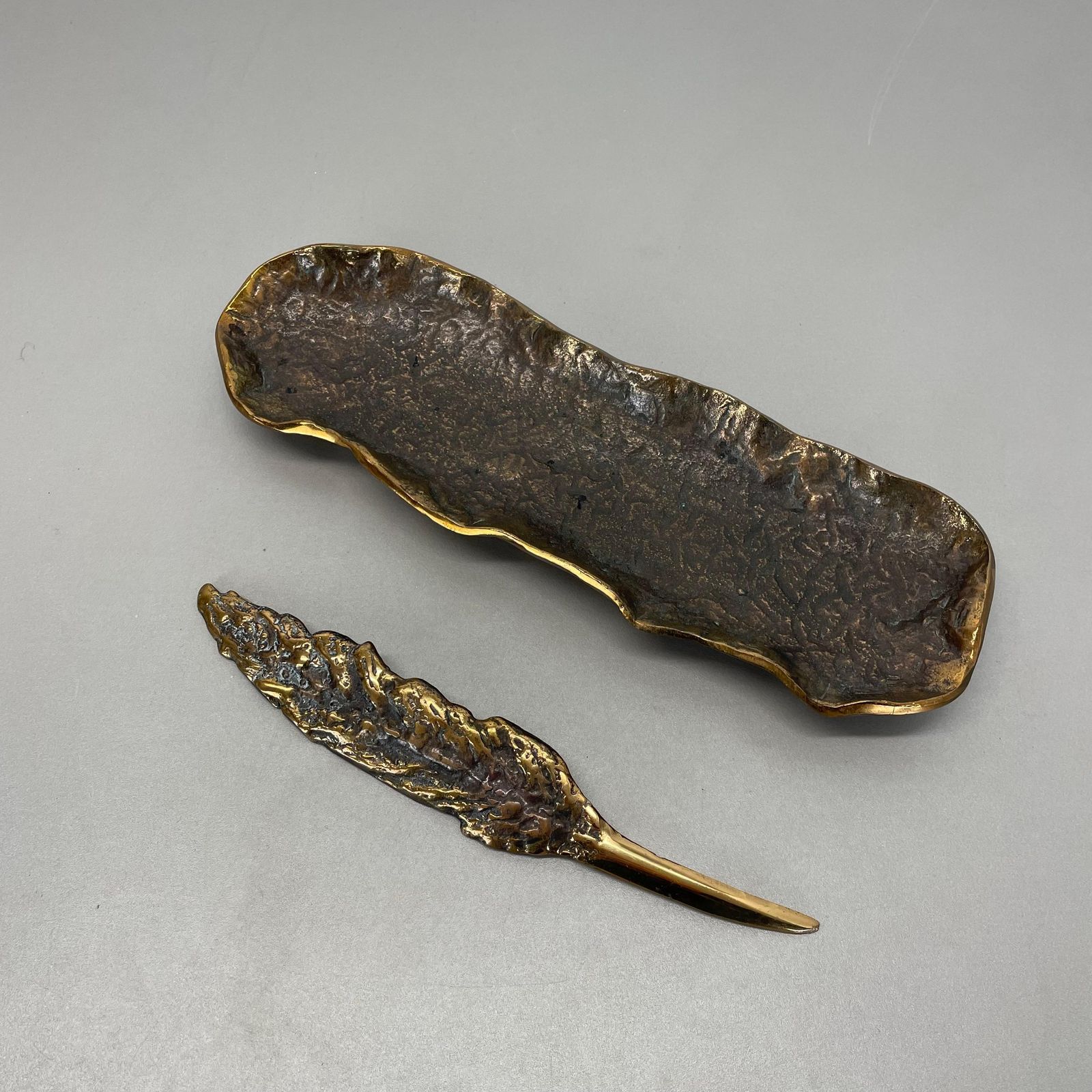 photo for sale Bronze Desk Shell Plate And Letter Opener Auböck Hagenauer Era, Germany, 1970s