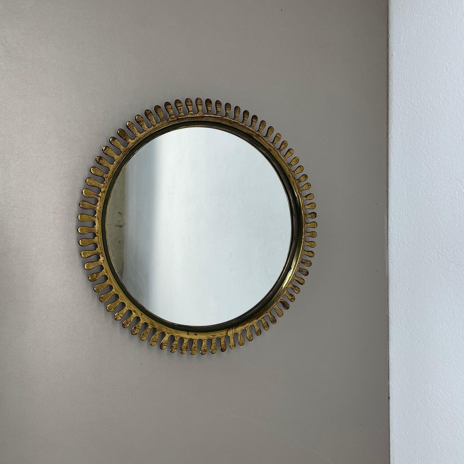 Brass Wall Mirror In Josef Frank Style, By Vereinigte Werkstätten Germany 1950s photo for sale