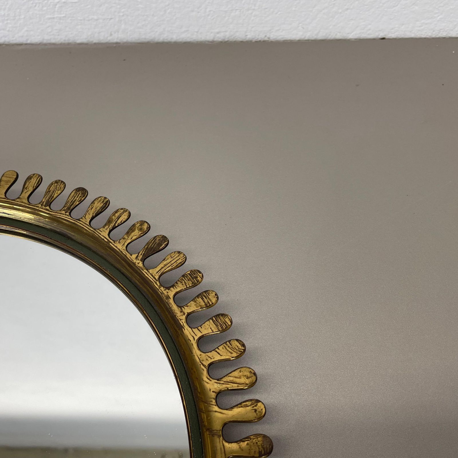 Home Decor Brass Wall Mirror In Josef Frank Style, By Vereinigte Werkstätten Germany 1950s photo