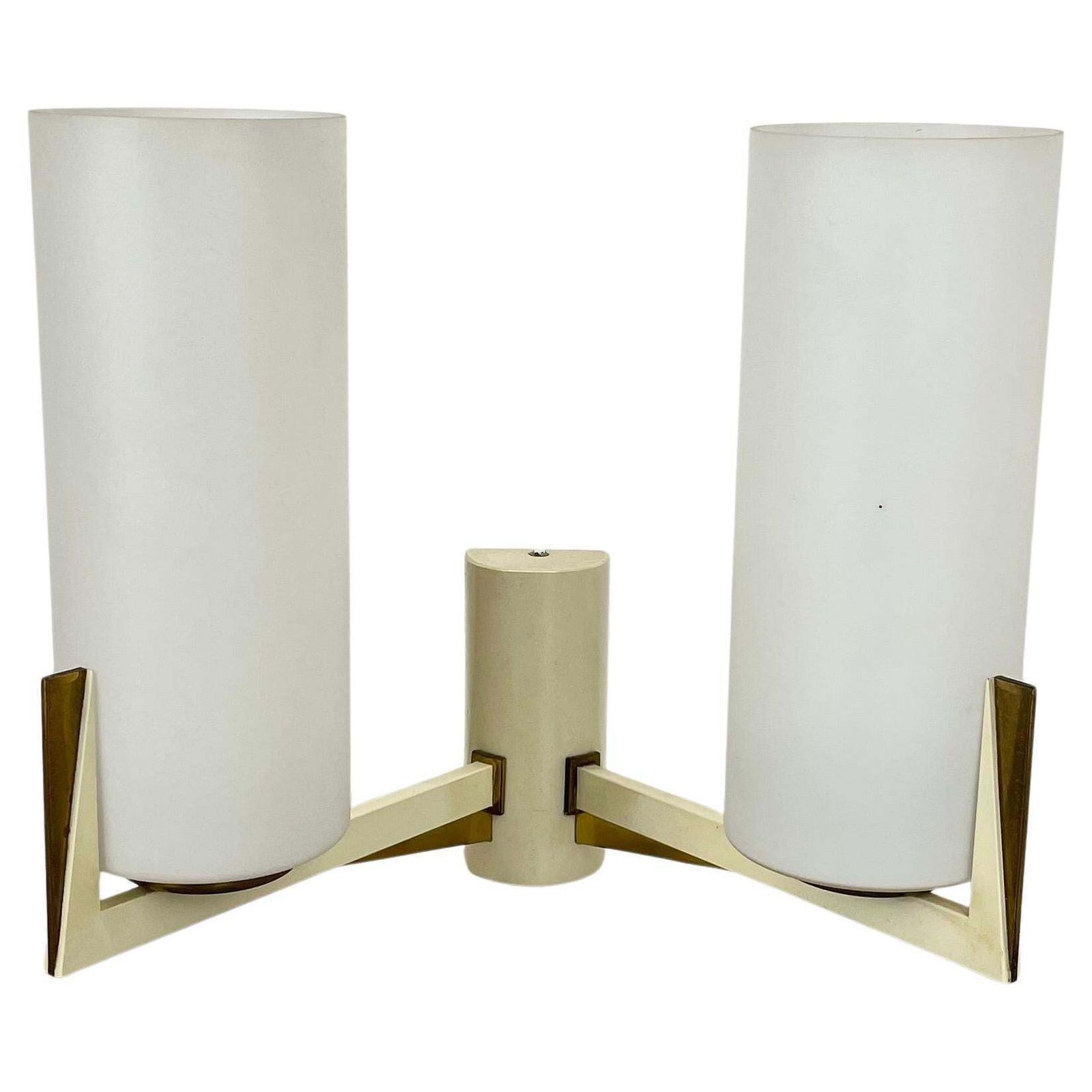 Large 28cm Modernist Brass And Glass Theatre Wall Light Sconce, France, 1950s