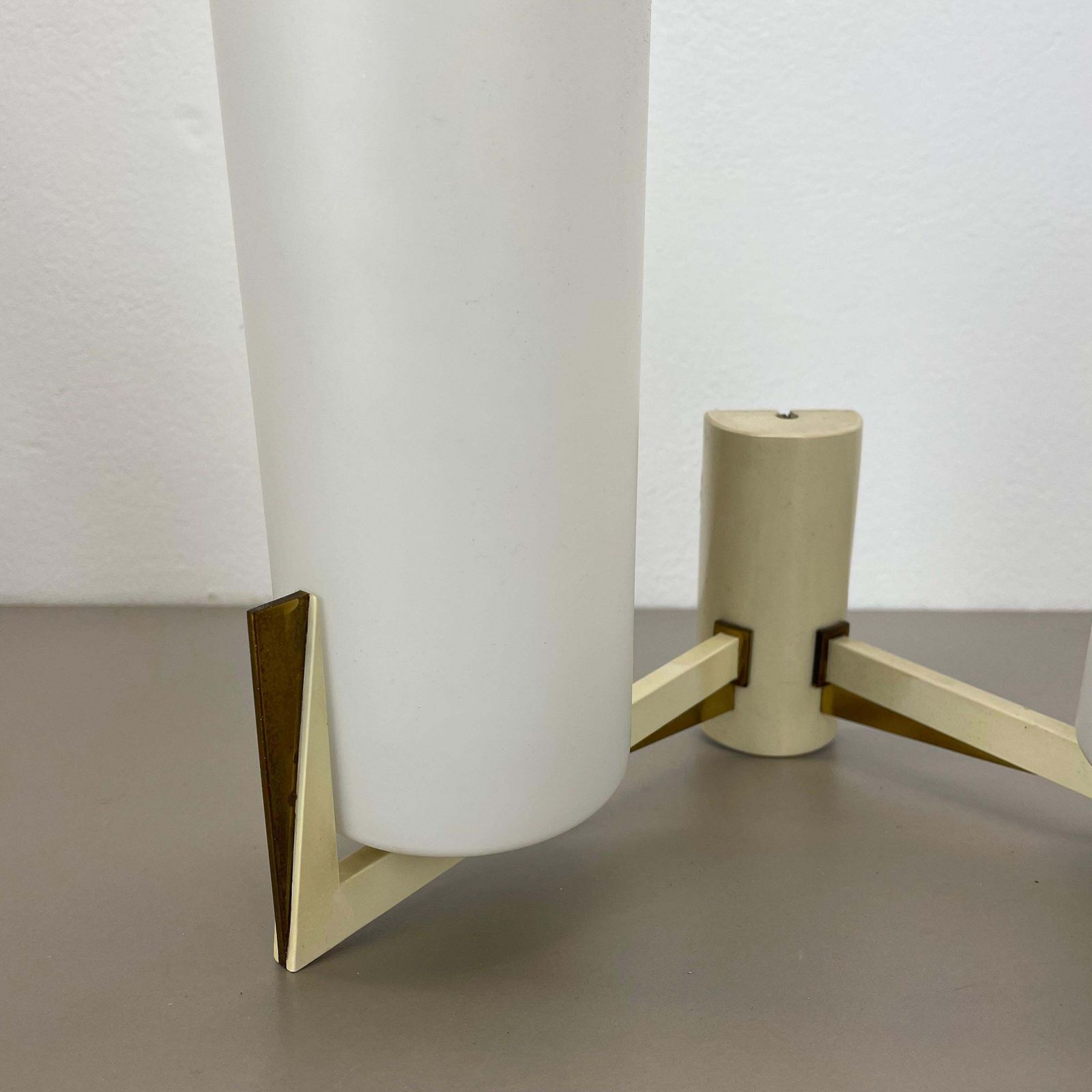 Large 28cm Modernist Brass And Glass Theatre Wall Light Sconce, France, 1950s photo for sale