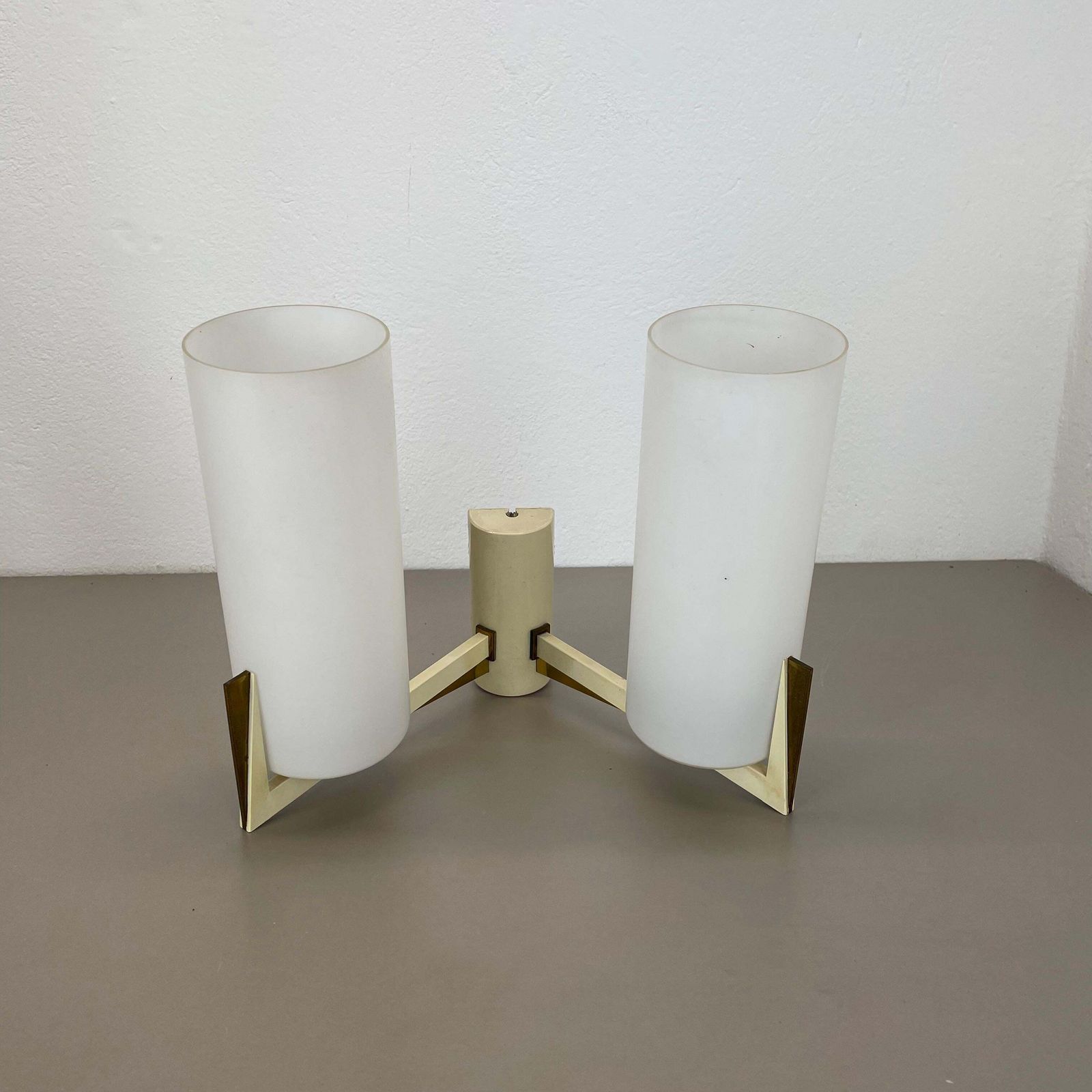 photo for sale Large 28cm Modernist Brass And Glass Theatre Wall Light Sconce, France, 1950s