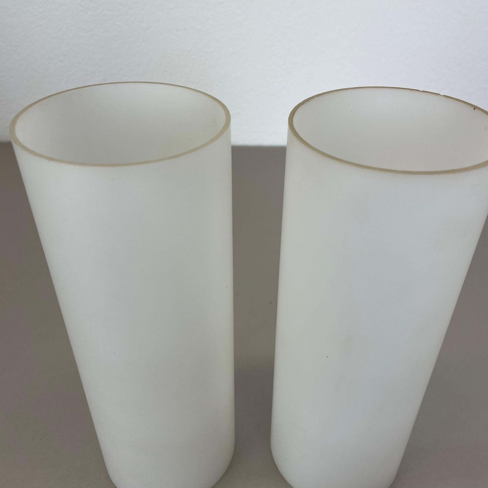 photo vinterior Set Of 2 Minimalist Satin White Glass And Teak Wall Light, Denmark, 1960s
