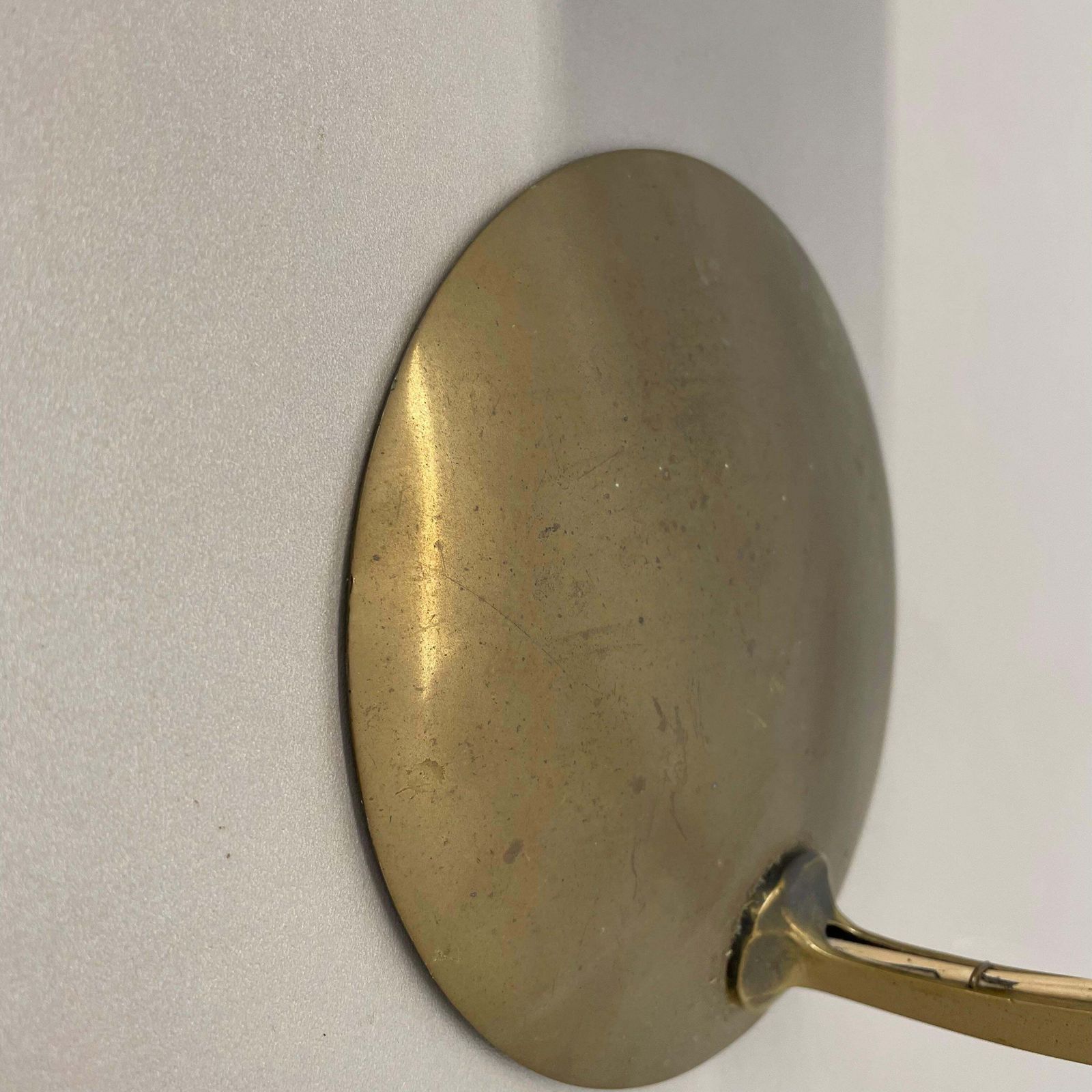 photo for sale Large 36cm Modernist Brass And Glass Theatre Wall Light Sconces, France, 1950s