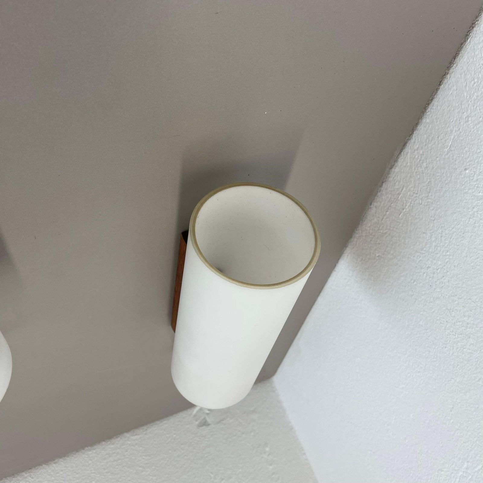 Lighting Set Of 3 Minimalist Satin White Glass And Teak Wall Light, Denmark, 1960s photo