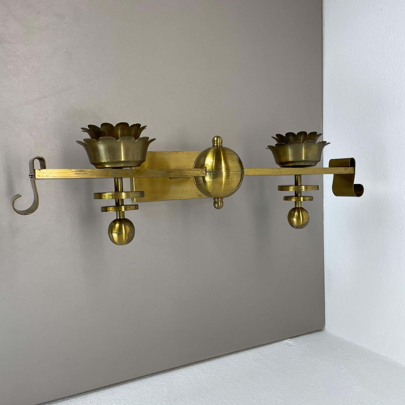 Rare Xxl Art Deco 65cm Solid Brass Stilnovo Style Theatre Wall Light Italy 1950s photo for sale