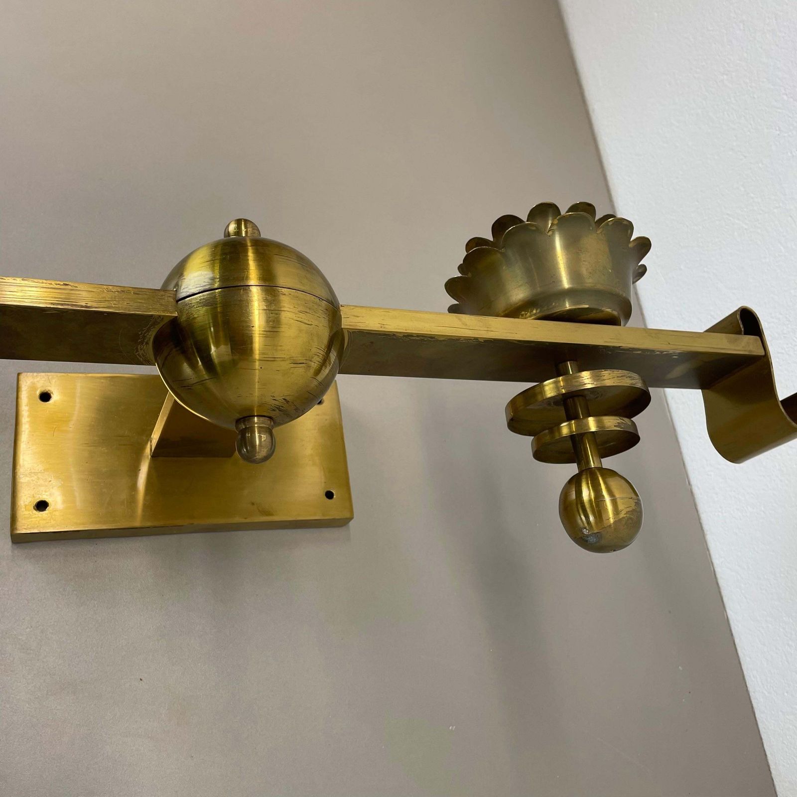 2656.0 Rare Xxl Art Deco 65cm Solid Brass Stilnovo Style Theatre Wall Light Italy 1950s photo