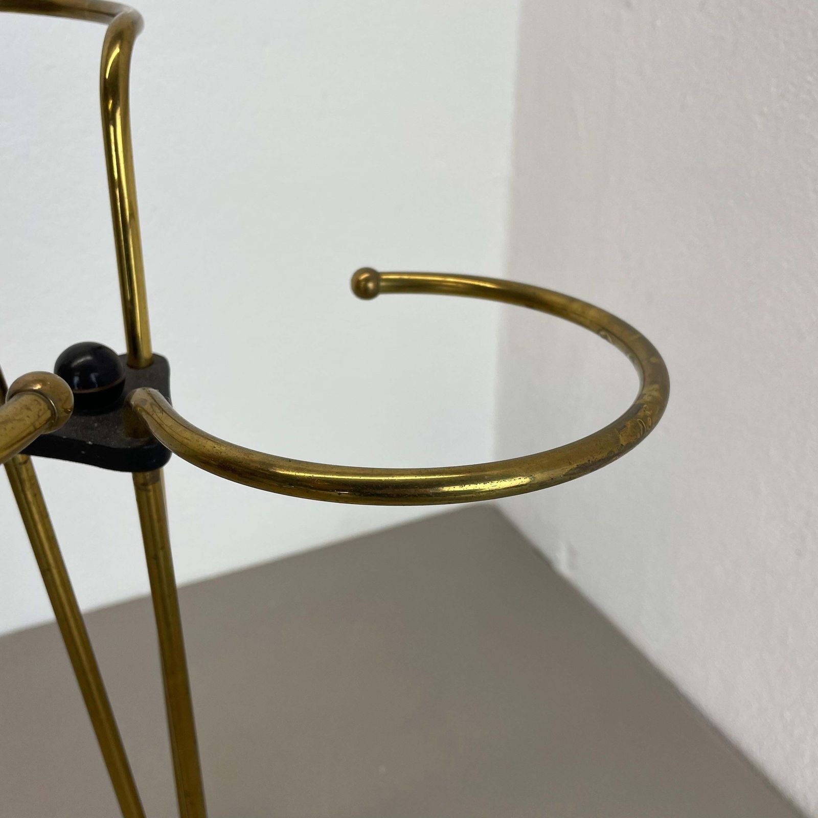 Original 48cm Swirl Metal Brass Modernist Bauhaus Umbrella Stand Germany, 1950s photo vintage