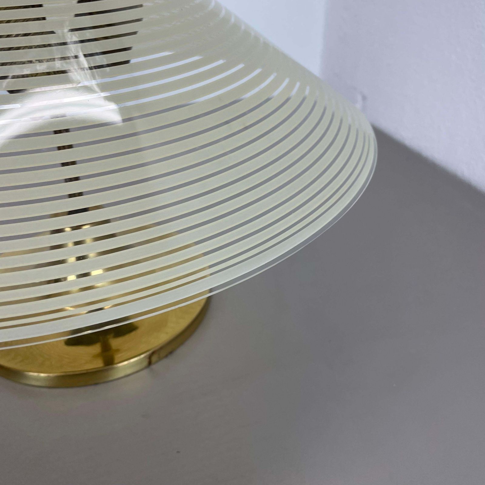 photo for sale Modernist Stilnovo Style Brass And Glass Ceiling Flushmount Light, Italy 1950s