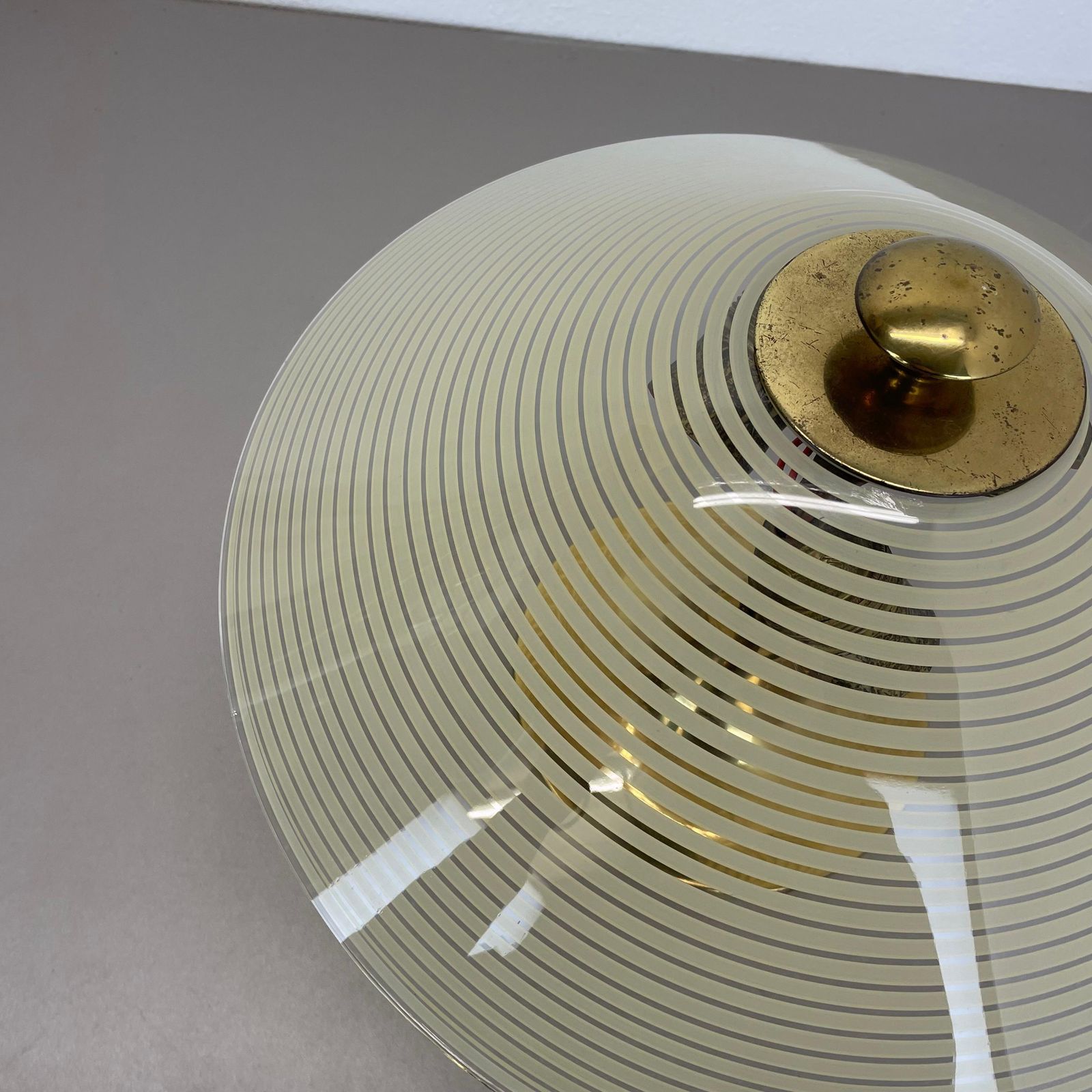 1283.0 Modernist Stilnovo Style Brass And Glass Ceiling Flushmount Light, Italy 1950s photo