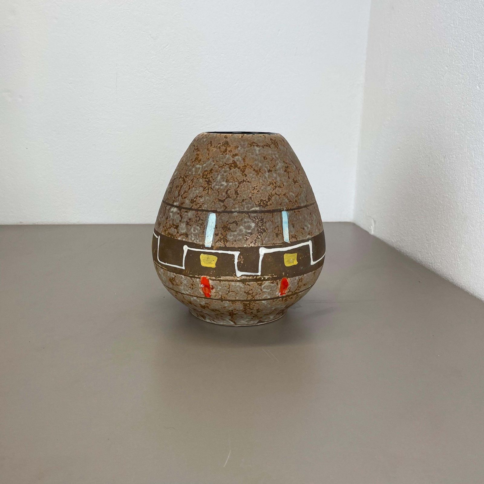 Large 23cm Colorful Pottery Fat Lava Vase By Scheurich, Germany, 1950s photo furniture