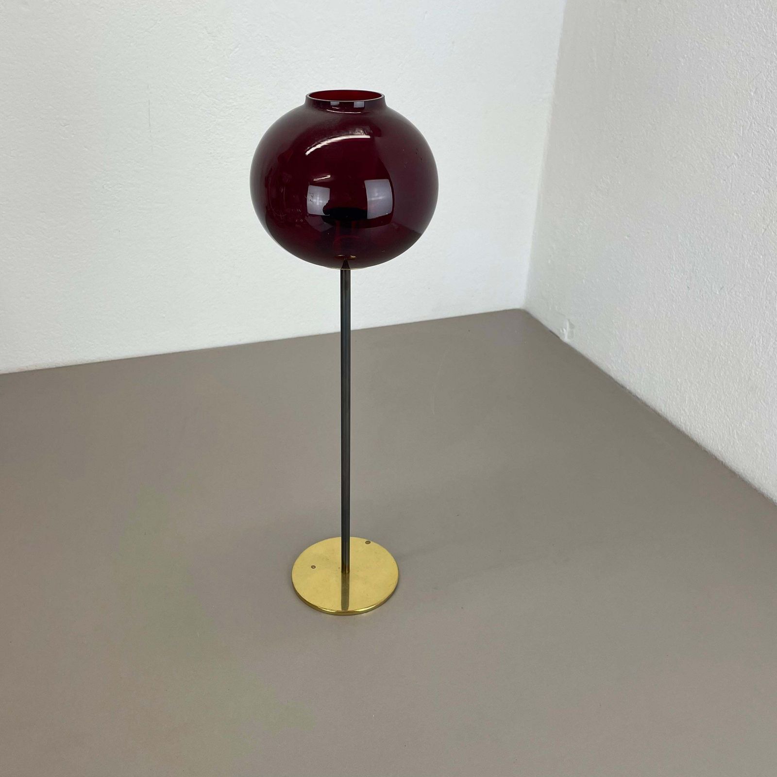 Large 43cm Brass Glass Candleholder Made By Hans Agne Jakobsson Ab, Sweden 1960s photo for sale