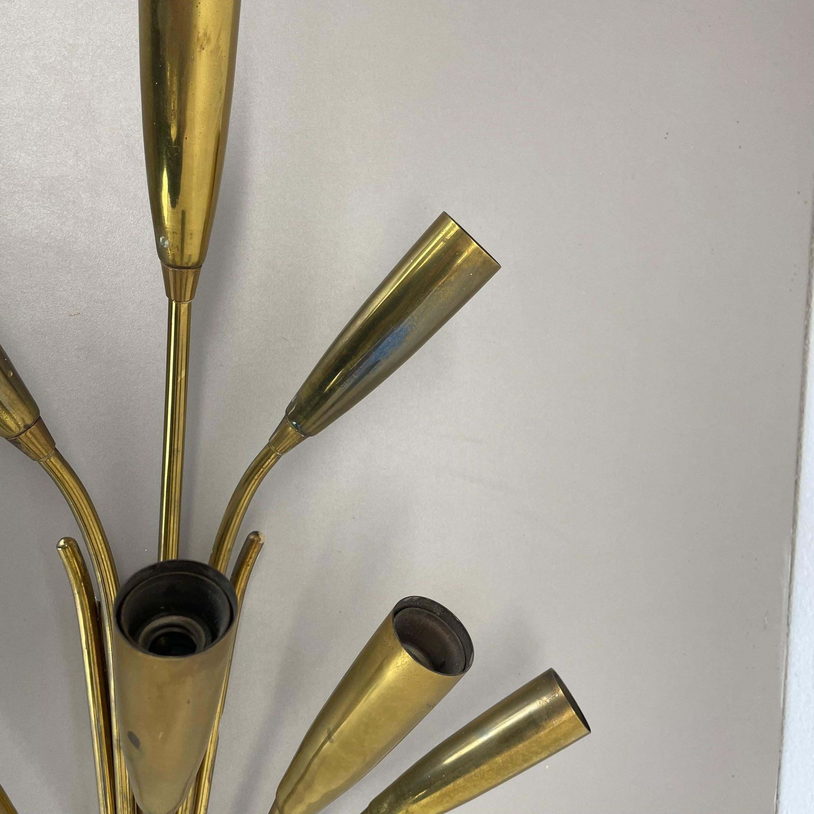 Rare Minimalist 39cm Brass Stilnovo Style Theatre Wall Light Sconce, Italy 1950s photo Lighting