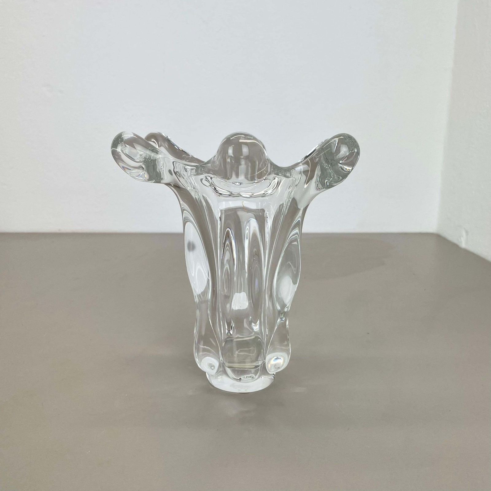 Small Lucid 21cm Floral Bubble Crystal Glass Vase By Art Vannes, France, 1970s photo furniture