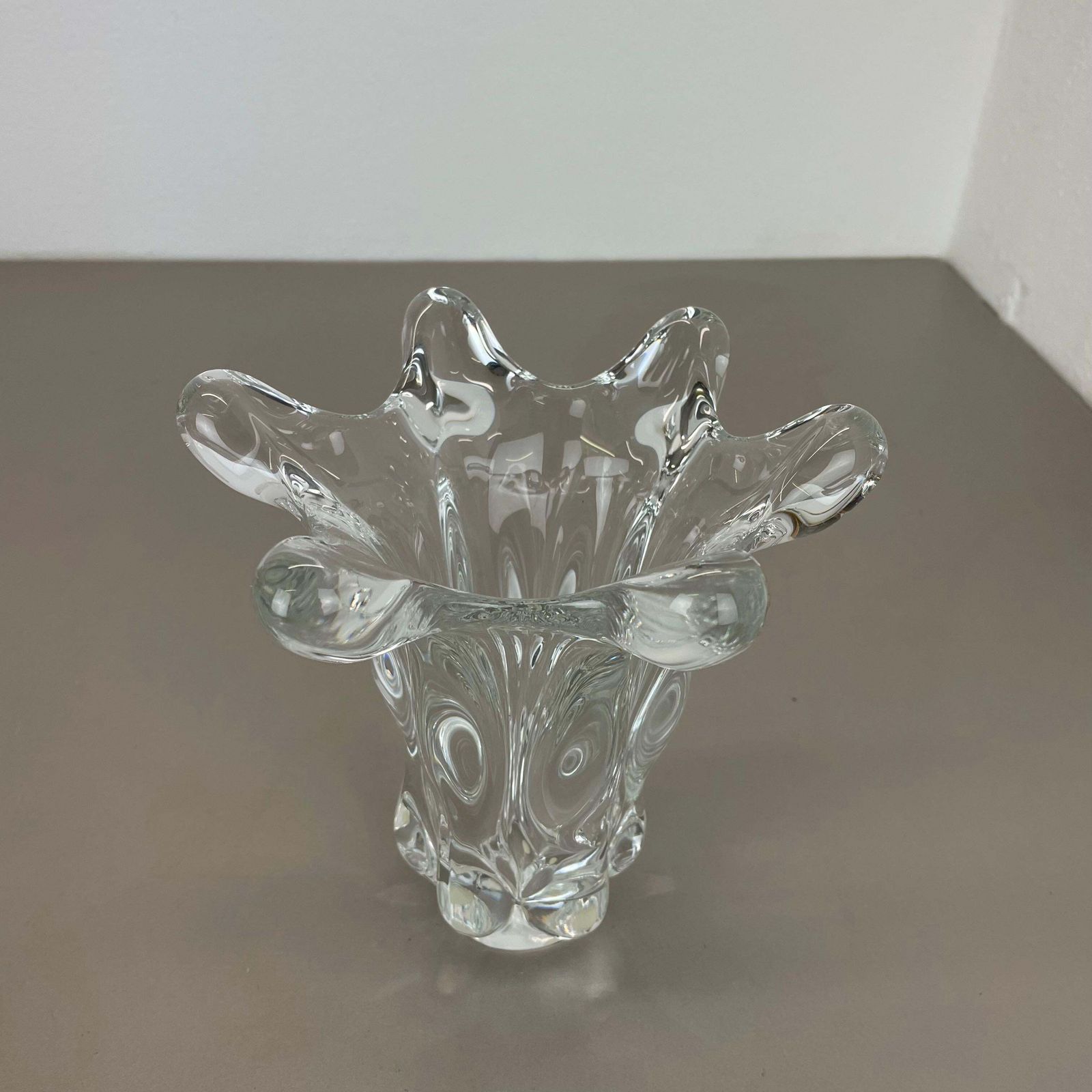 Small Lucid 21cm Floral Bubble Crystal Glass Vase By Art Vannes, France, 1970s photo 708.0