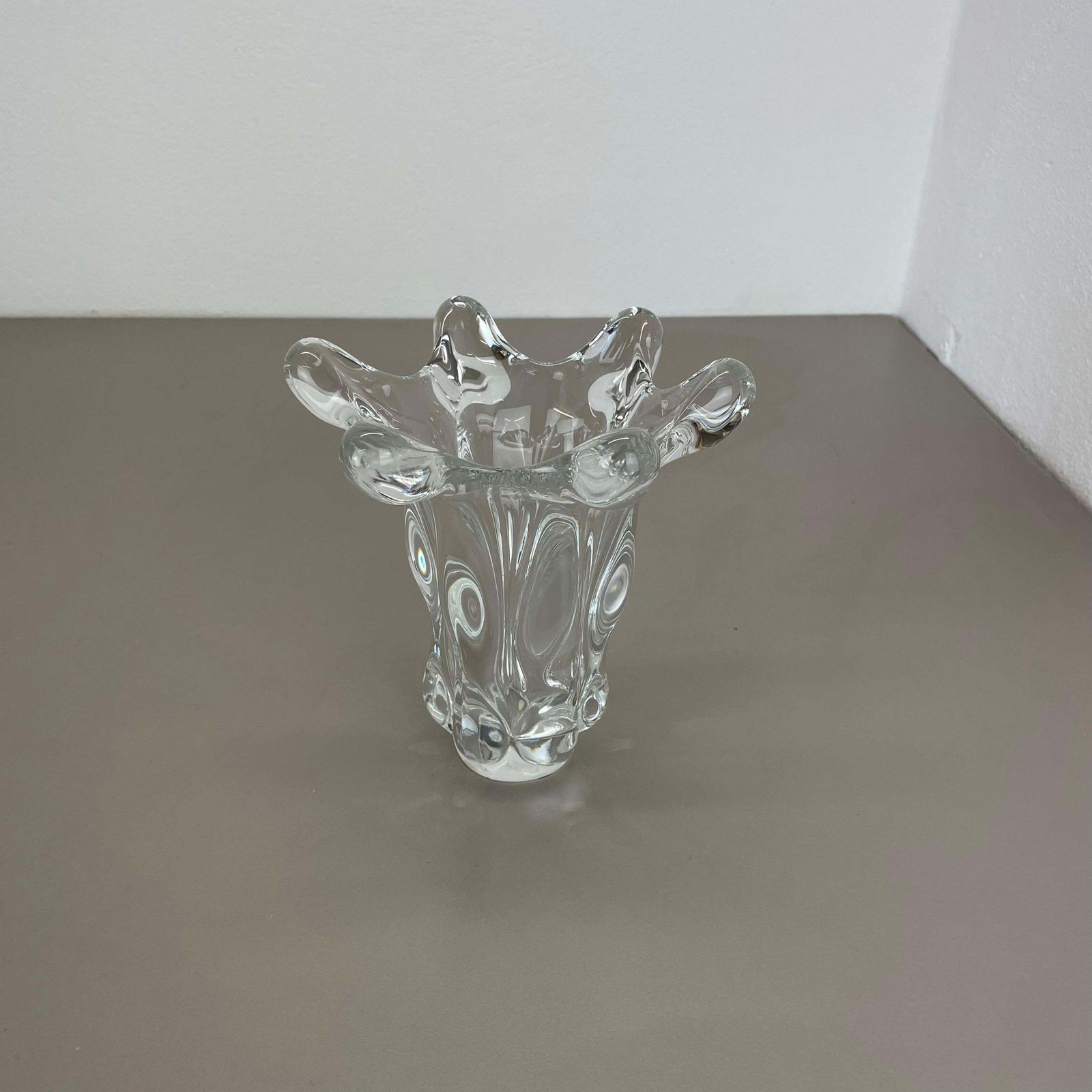Small Lucid 21cm Floral Bubble Crystal Glass Vase By Art Vannes, France, 1970s photo vinterior