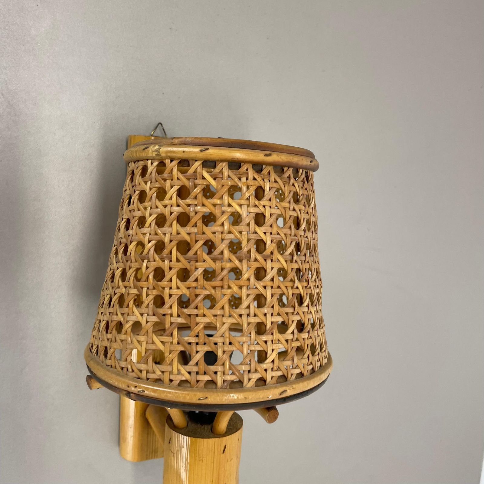 Rare Bamboo, Wicker And Rattan Wall Light In Louis Sognot Style, France, 1950s photo 477.0