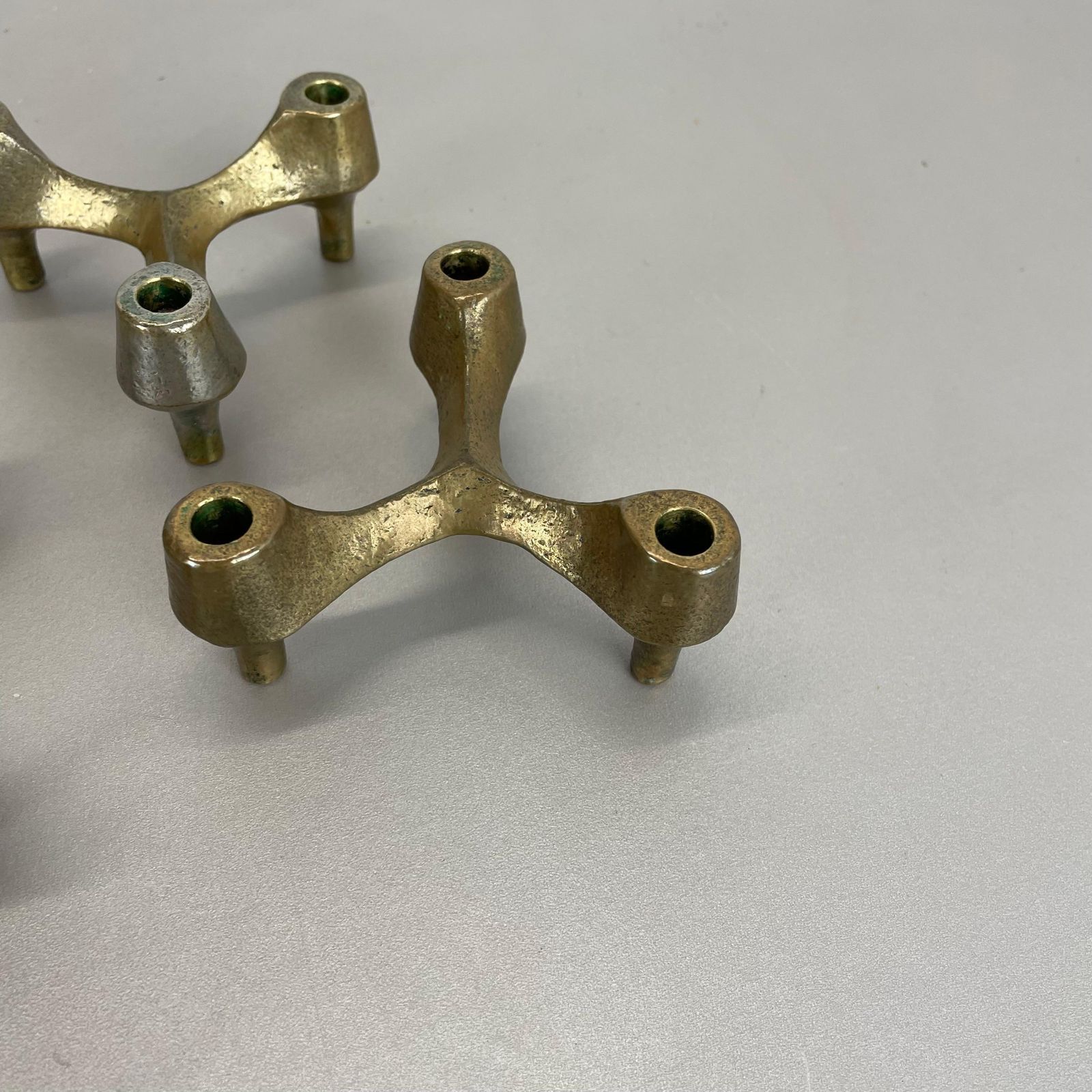 Set Of 3 Sculptural Brutalist Tripod Bronze Metal Candleholder, France, 1960s photo Home Decor