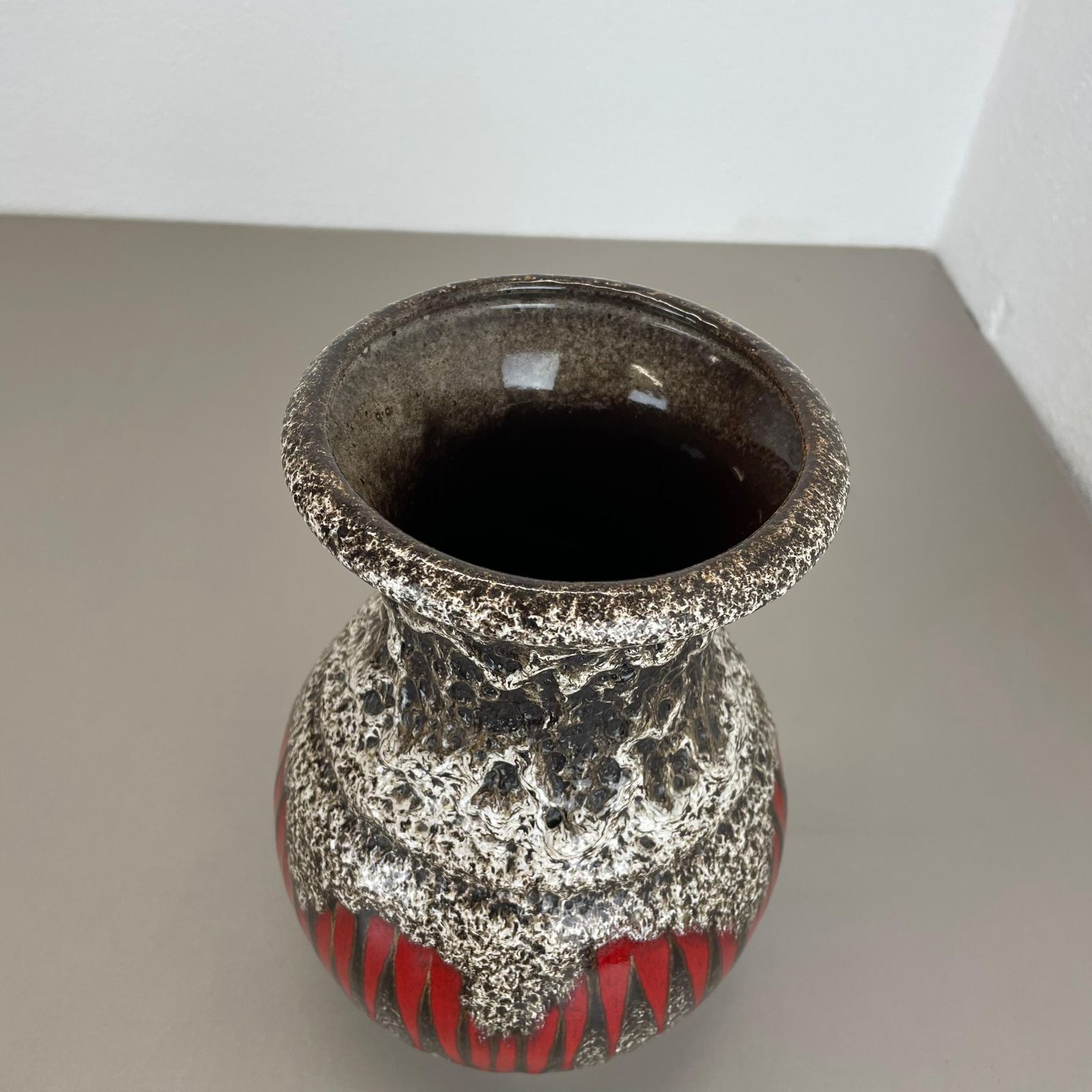 Large 26cm Zig Zag Lora Pottery Fat Lava Vase By Scheurich, Germany, 1970s photo Home Decor