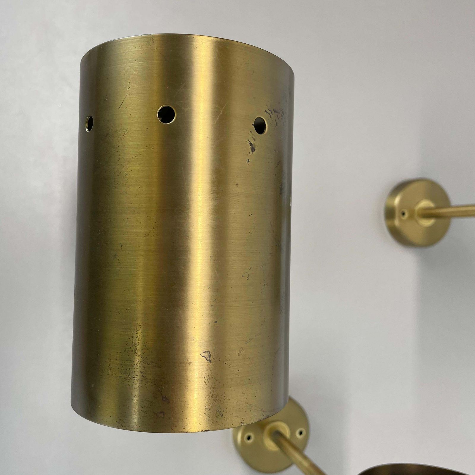 1300.0 Set Of Three Large Minimalist Brass "Tube" Wall Light Sconces, Italy 1970s photo