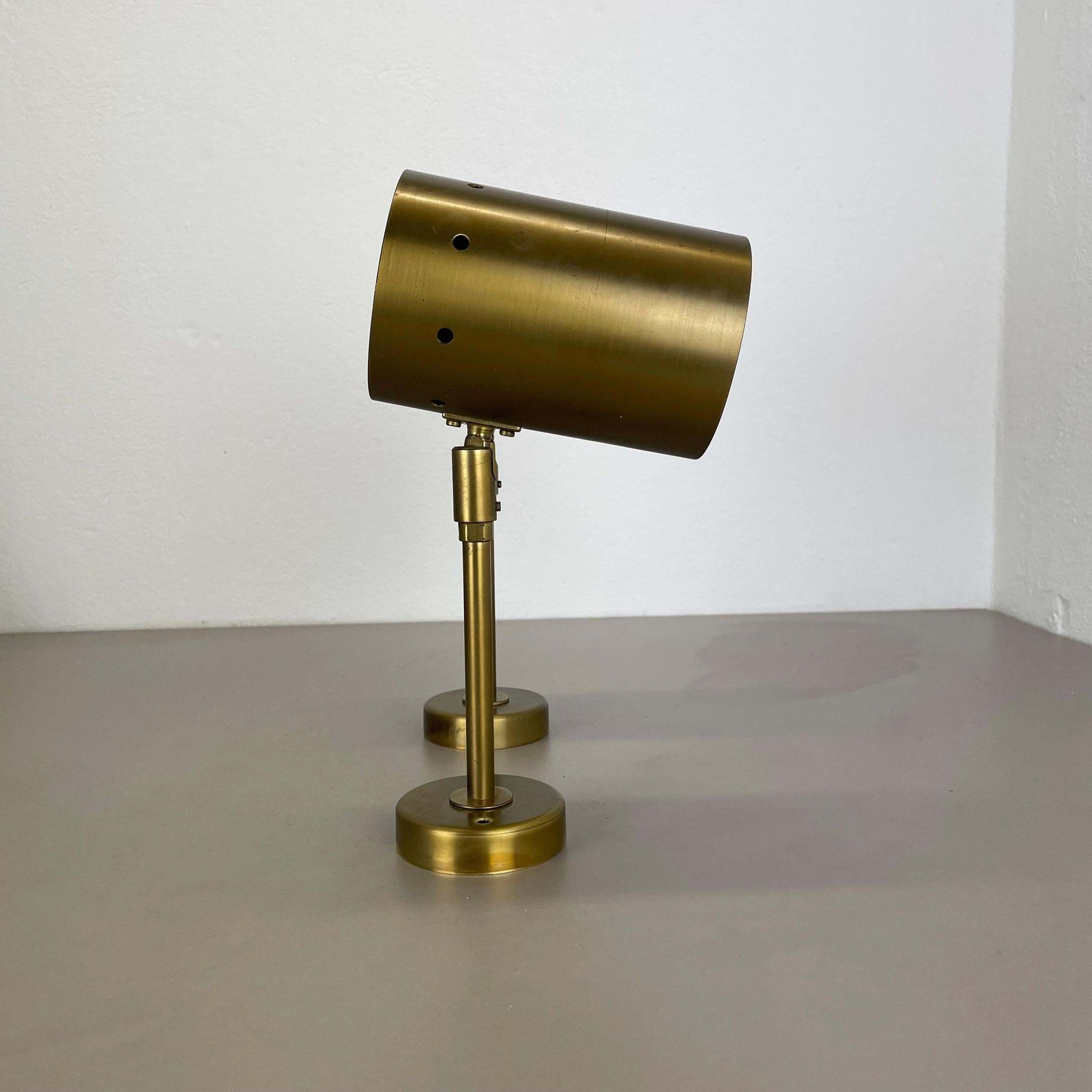 Set Of Two Large Minimalist Brass "Tube" Wall Light Sconces, Italy 1970s photo Lighting