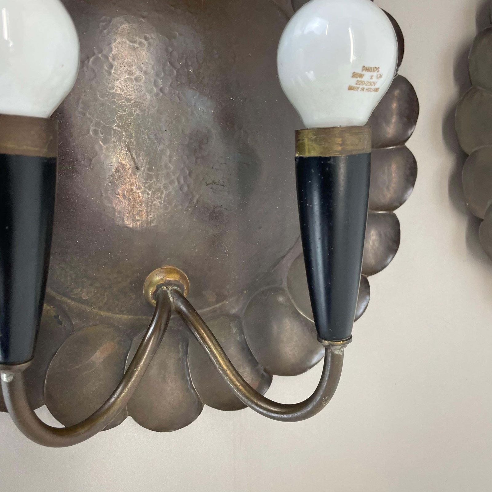 Set Of 2 Brass 31cm Gio Ponti Style Theatre Wall Light Sconces, Italy, 1950s photo buy