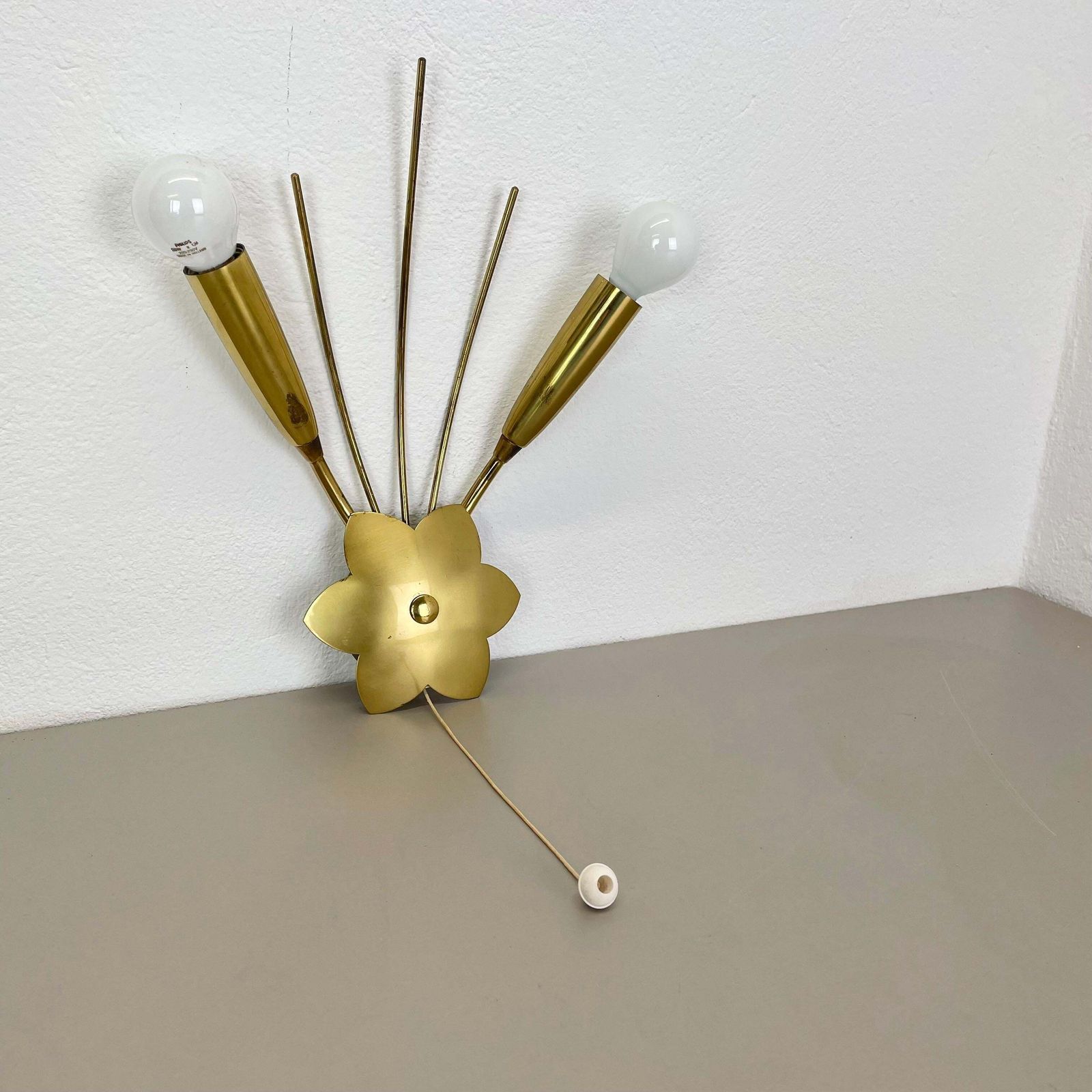 Rare Minimalist 33cm Brass Stilnovo Style Theatre Wall Light Sconce, Italy 1950s photo for sale