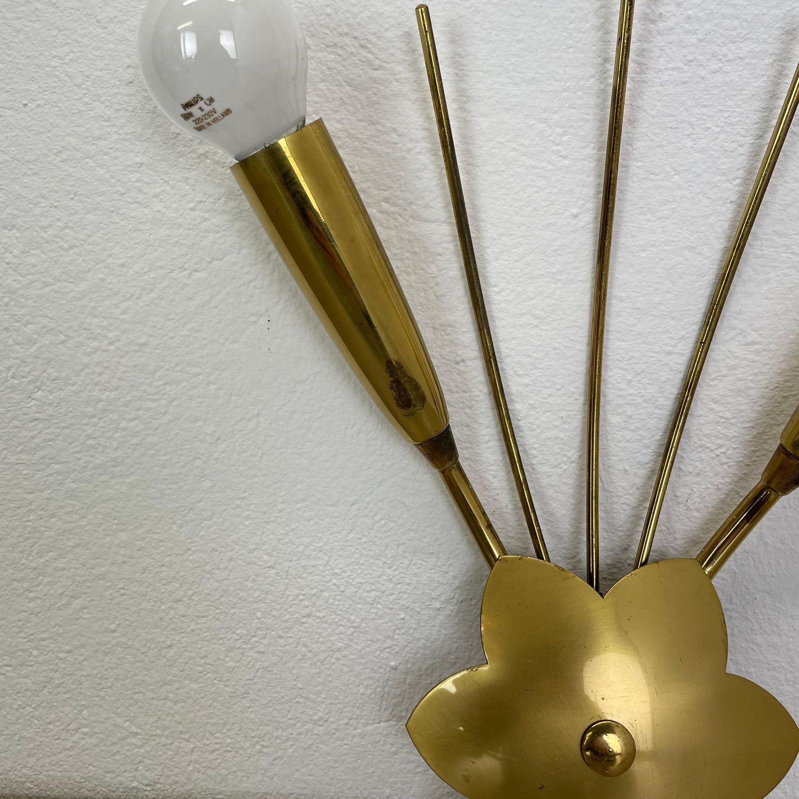 Rare Minimalist 33cm Brass Stilnovo Style Theatre Wall Light Sconce, Italy 1950s photo Lighting