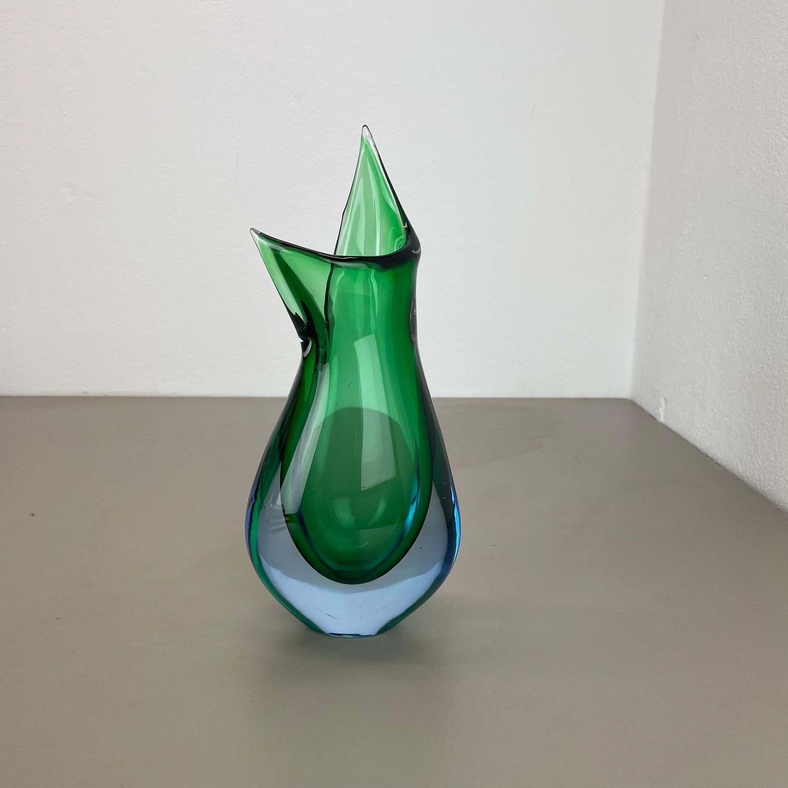 Large 31cm Green Murano Glass Sommerso Vase By Flavio Poli Attr., Italy, 1970 photo for sale
