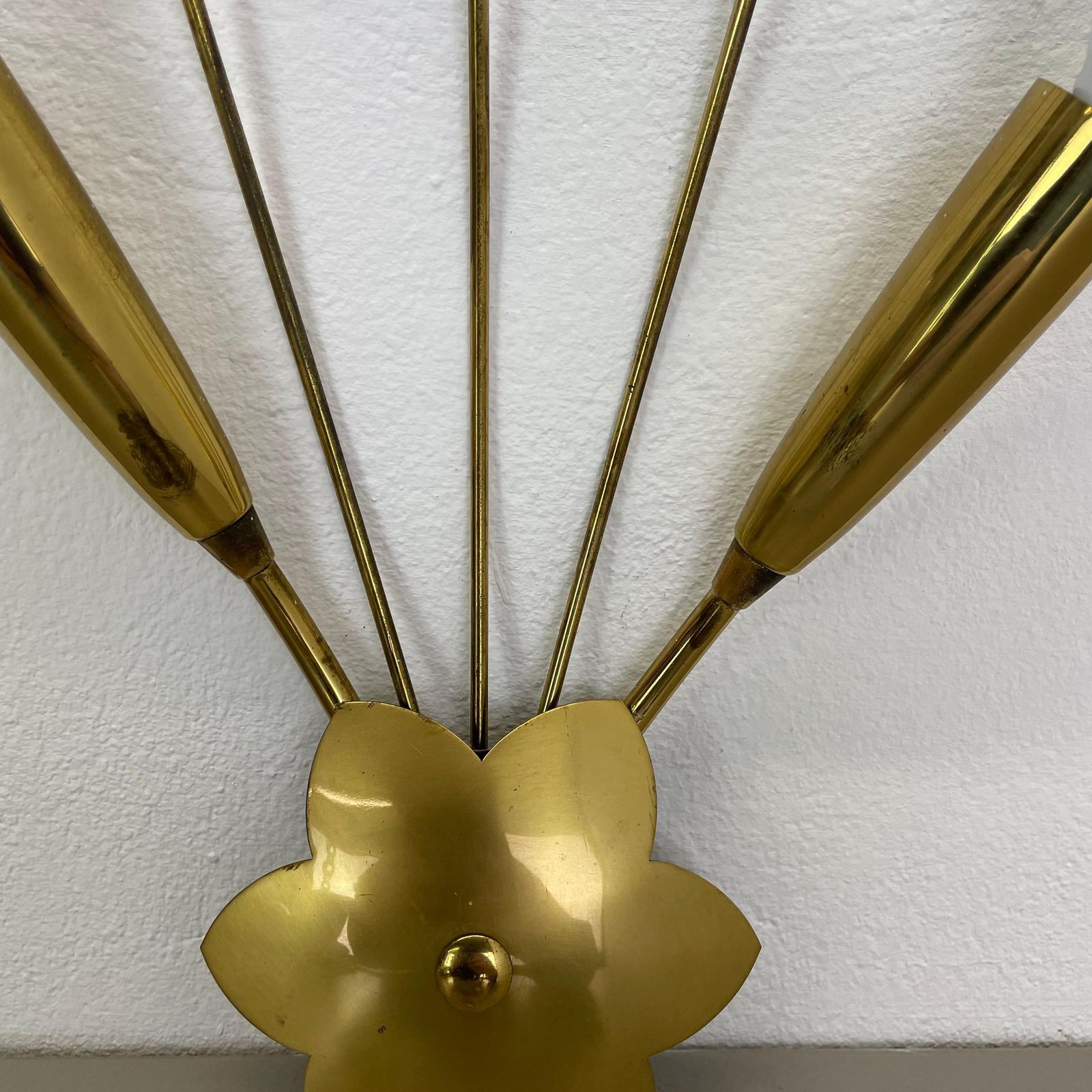 Rare Minimalist 33cm Brass Stilnovo Style Theatre Wall Light Sconce, Italy 1950s photo vintage