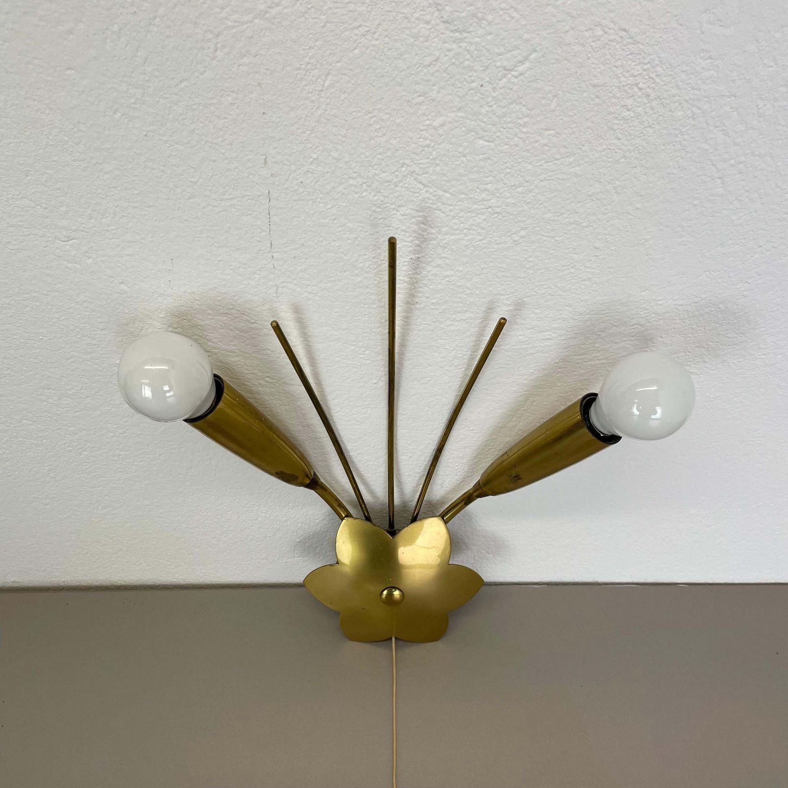 photo vinterior Rare Minimalist 33cm Brass Stilnovo Style Theatre Wall Light Sconce, Italy 1950s